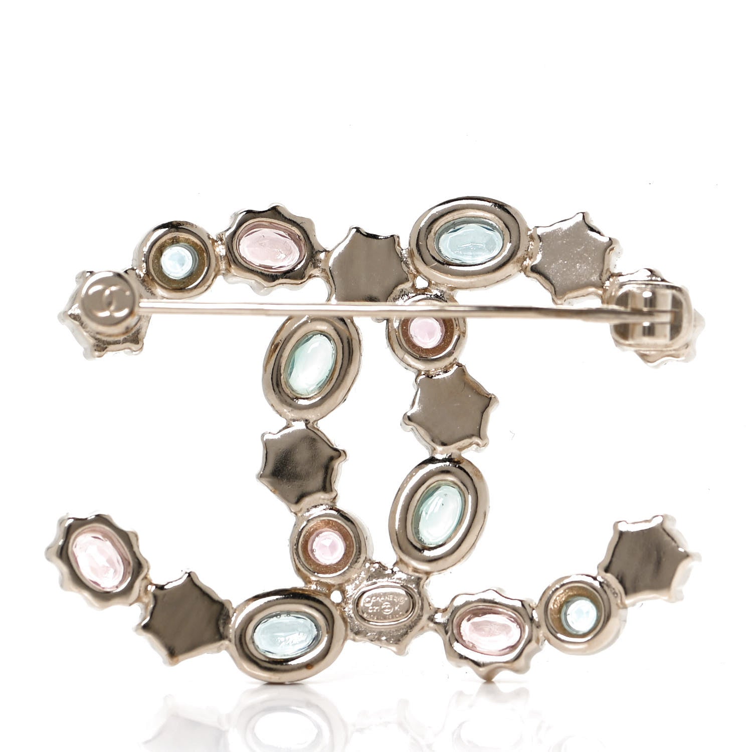 Chanel Pearl Crystal CC Brooch Gold Multicolor 3 of 6