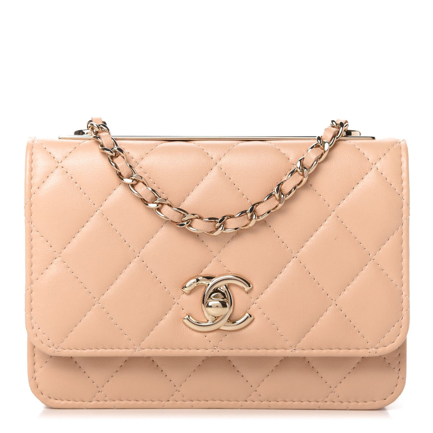 Lambskin Quilted Mini Trendy CC Wallet On Chain WOC Beige