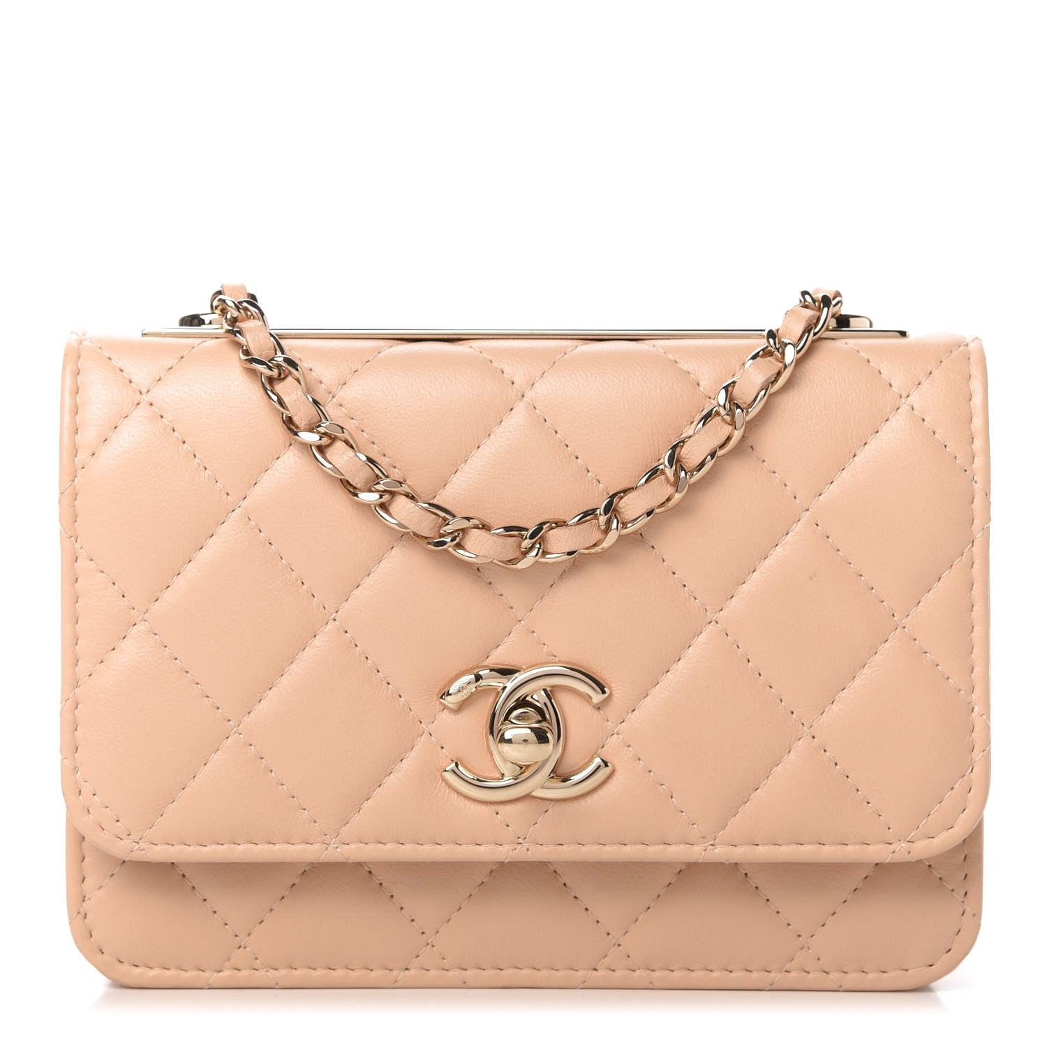 Chanel Lambskin Quilted Mini Trendy CC Wallet On Chain WOC Beige 1 of 11