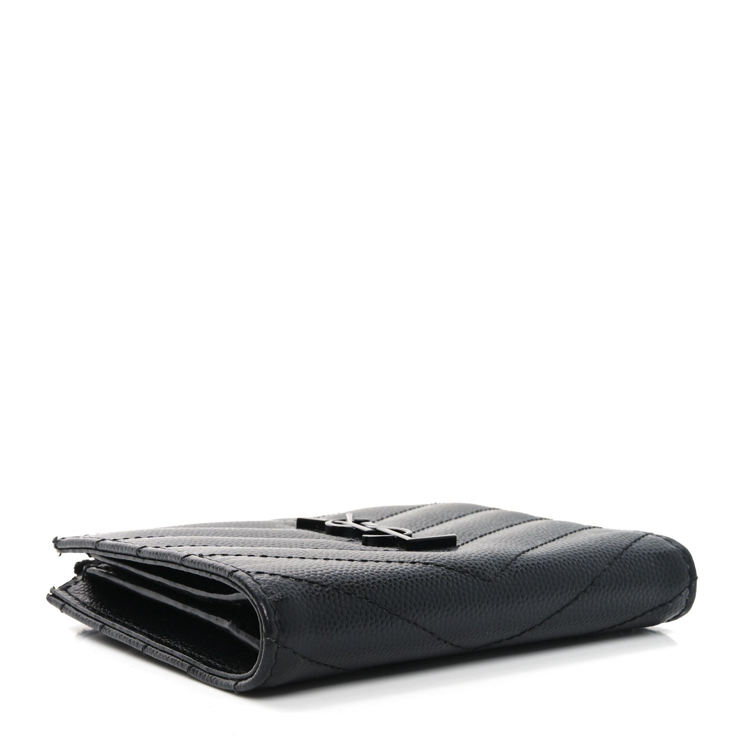 Saint Laurent Grain De Poudre Matelasse Chevron Monogram Zipped Card Case Black 4 of 8