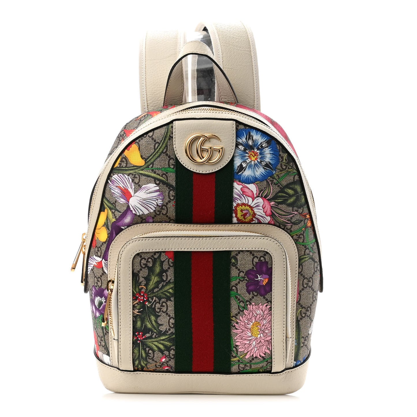 GG Supreme Monogram Flora Web Small Ophidia Day Backpack White