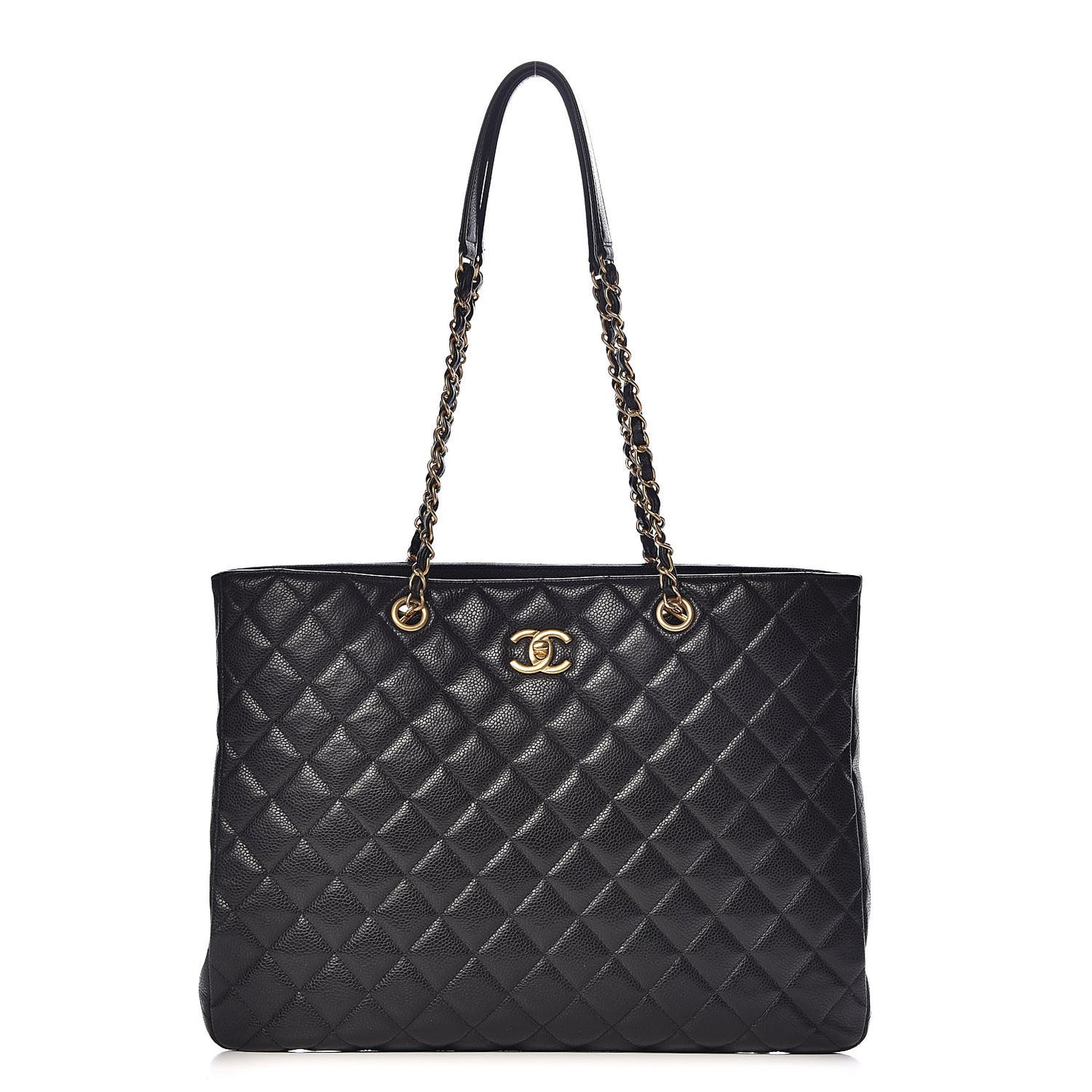 Caviar Quilted Large Shopping Tote Black
