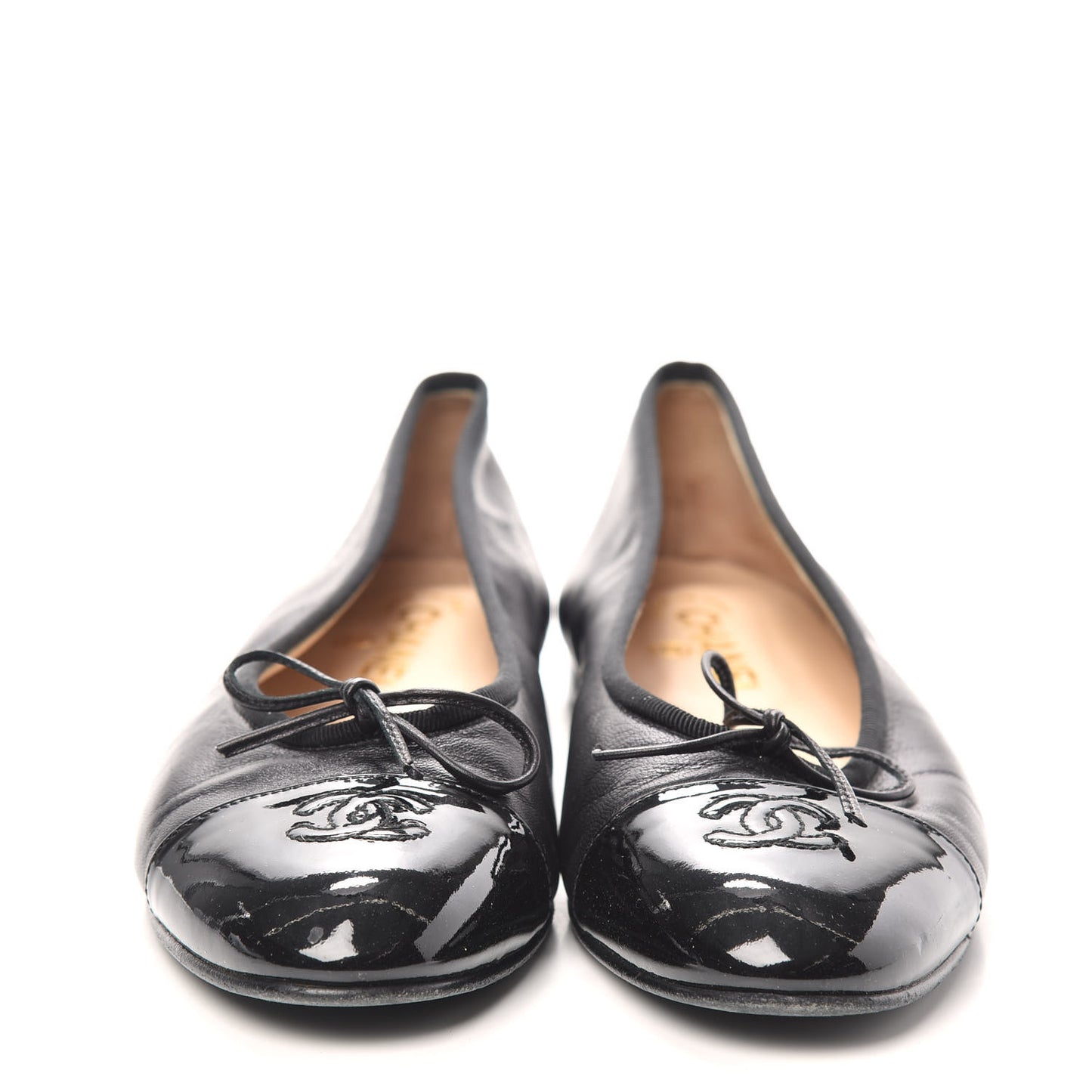 Lambskin Patent CC Cap Toe Ballerina Flats 40 Black