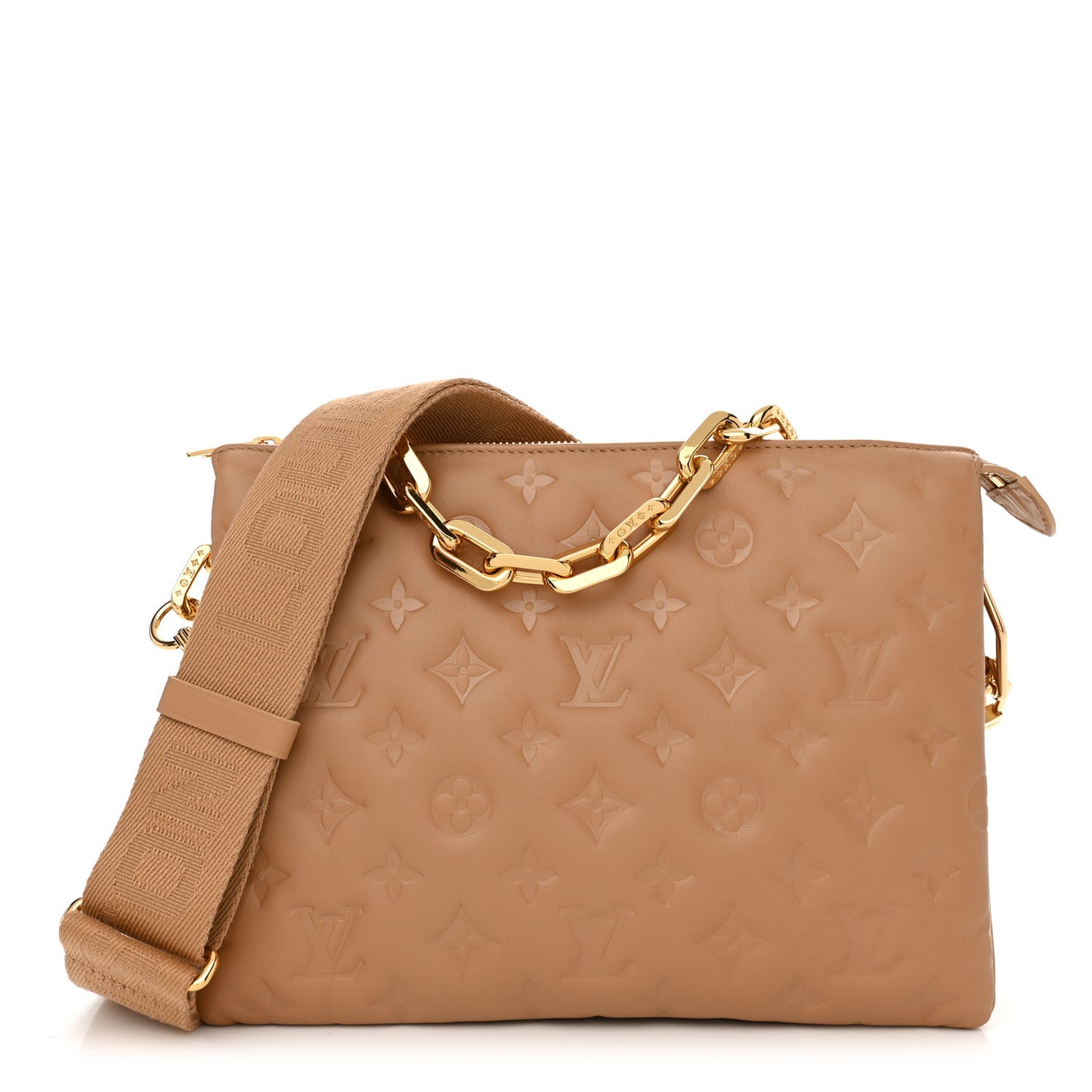 Lambskin Embossed Monogram Coussin PM Camel