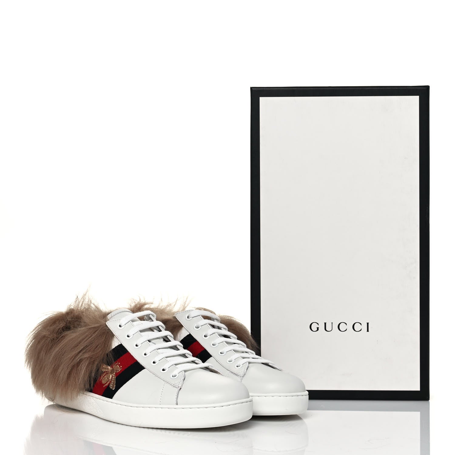 Gucci Calfskin Wool Web Bee Embroidered Mens Ace Sneakers 10 White 7 of 7