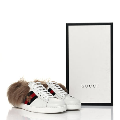 Gucci Calfskin Wool Web Bee Embroidered Mens Ace Sneakers 10 White 7 of 7