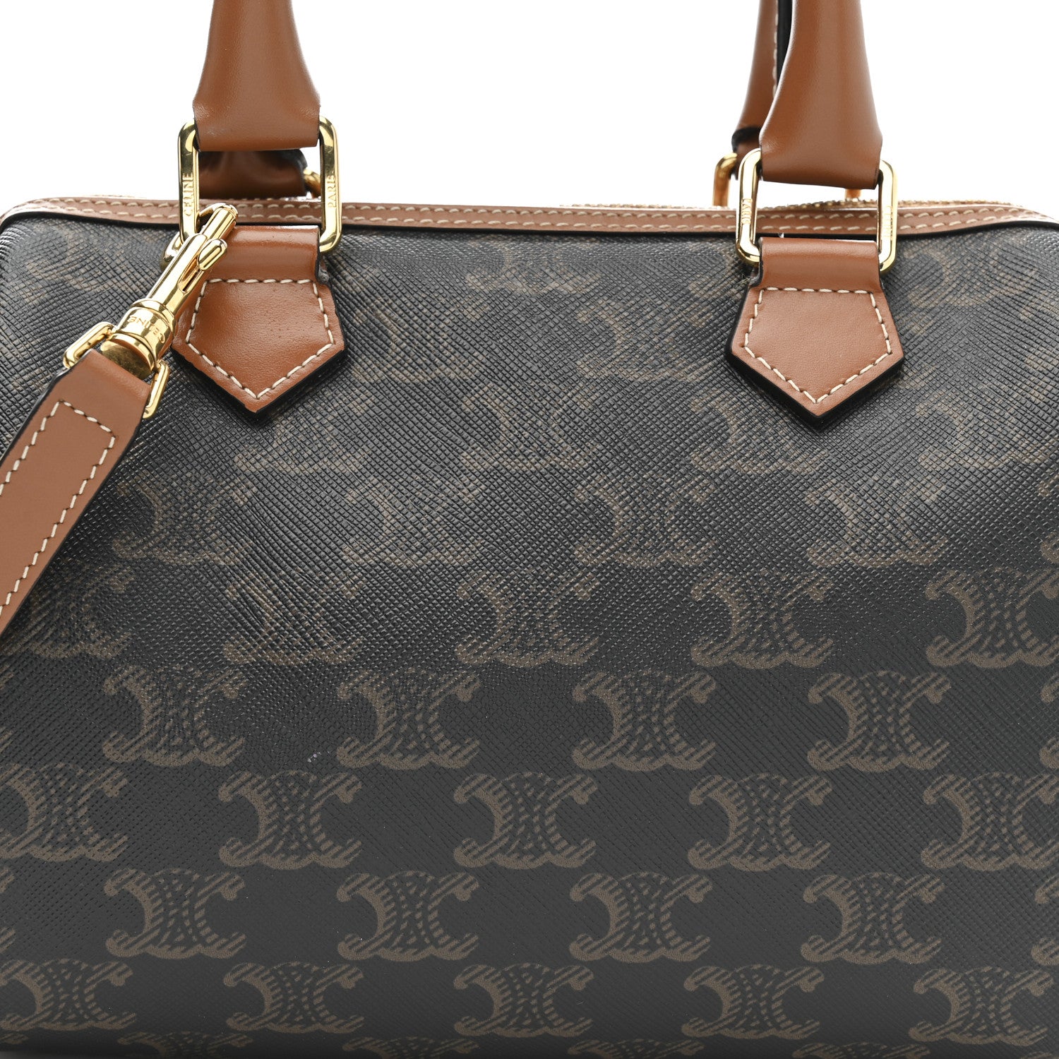 Celine Triomphe Canvas Calfskin Small Boston Bag Tan 9 of 11