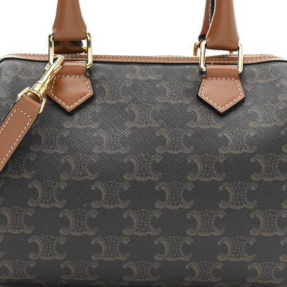 Celine Triomphe Canvas Calfskin Small Boston Bag Tan 9 of 11