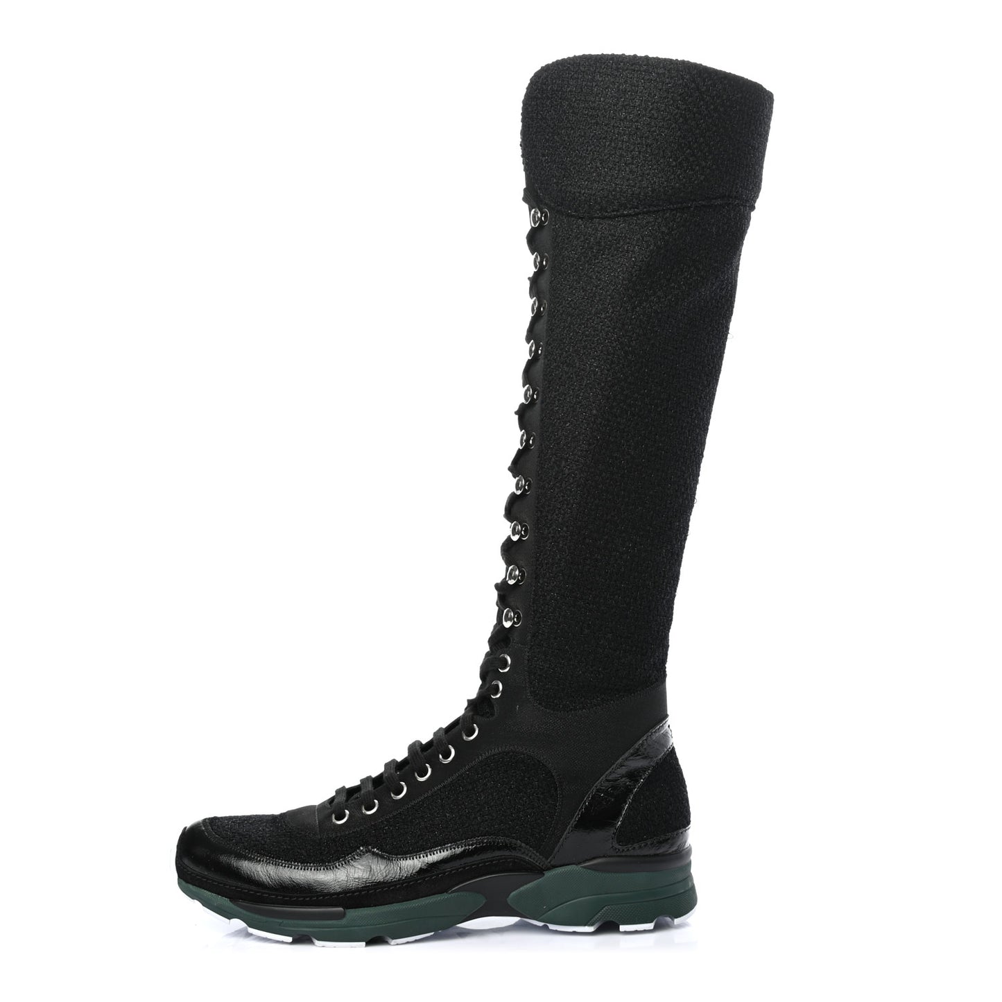 Tweed Patent Calfskin Sneaker High Boots 39 Black