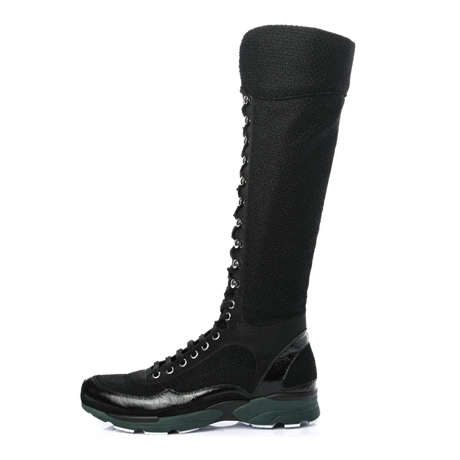 Chanel Tweed Patent Calfskin Sneaker High Boots 39 Black 1 of 10