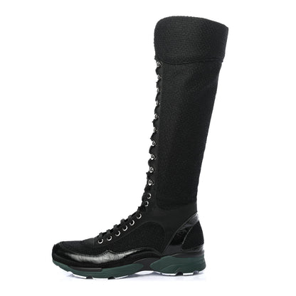 Chanel Tweed Patent Calfskin Sneaker High Boots 39 Black 1 of 10