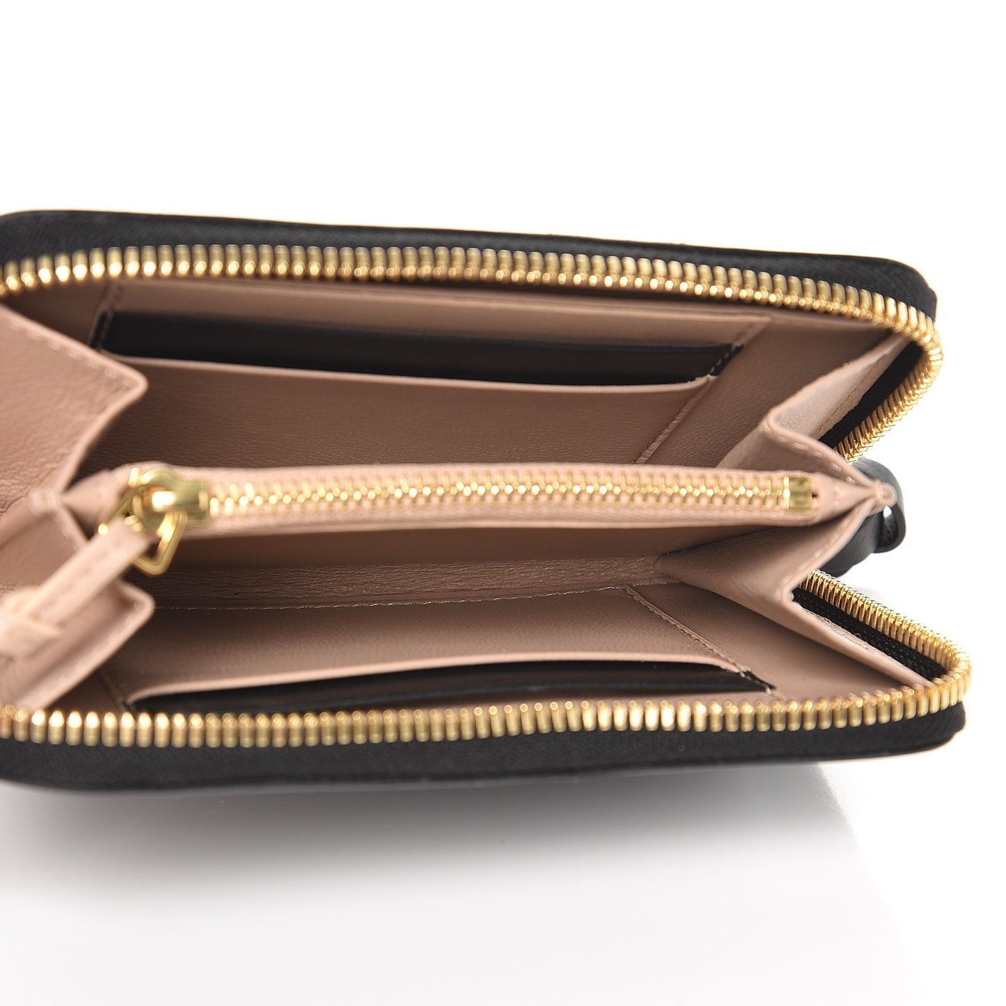 Lambskin Alphabet Zip Around Compact Wallet Black