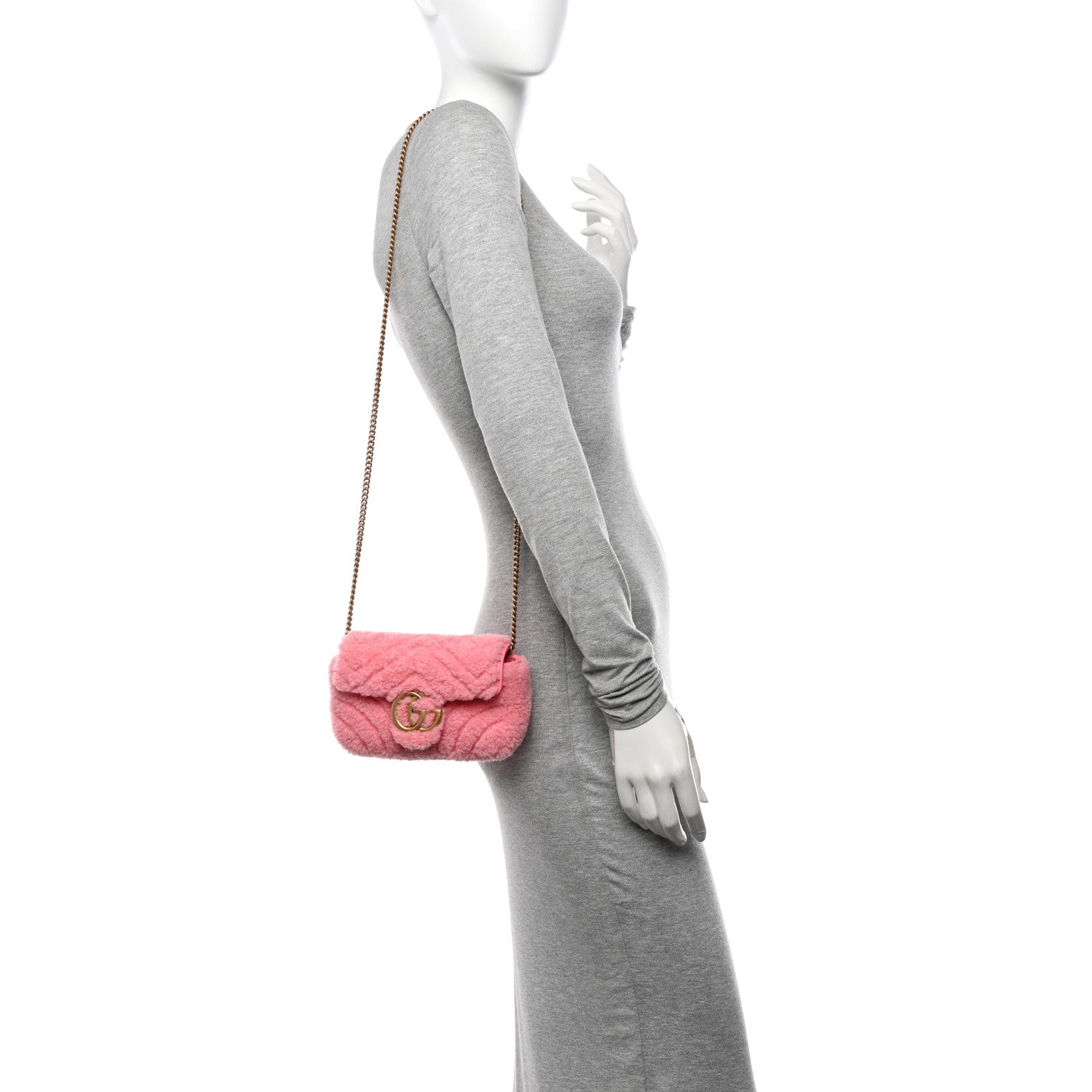 Gucci Shearling Matelasse Super Mini GG Marmont Shoulder Bag Lotus Pink 2 of 10