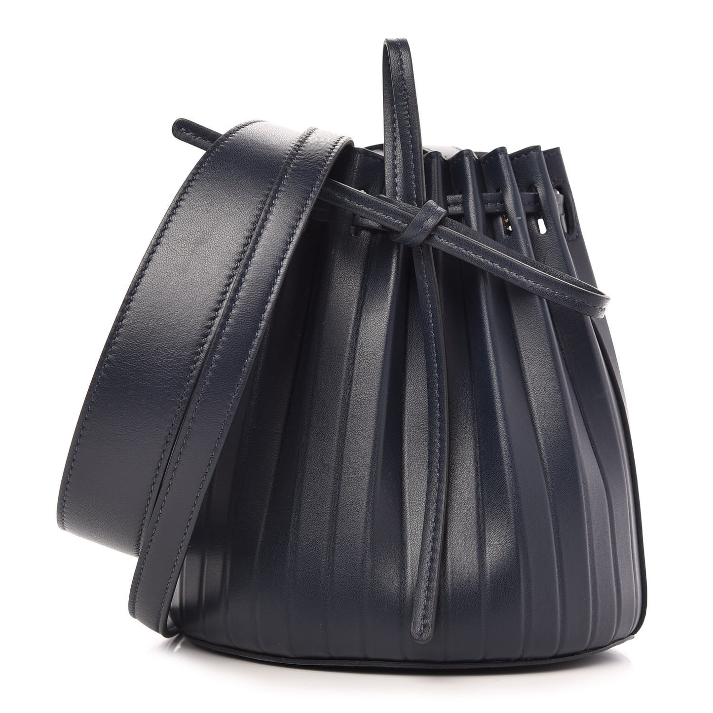 Vegetable Tanned Calfskin Pleated Mini Bucket Bag Blu