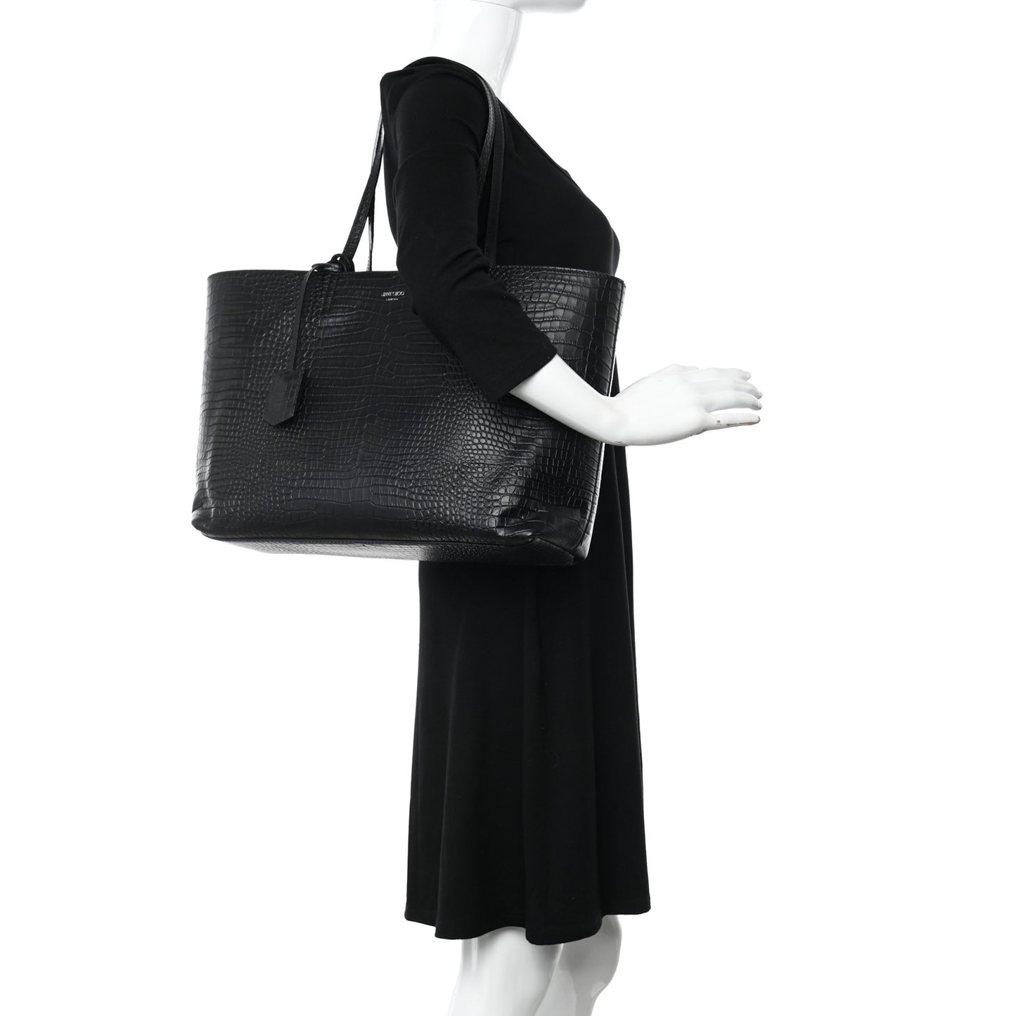 Calfskin Crocodile Embossed Nine2Five East West Tote Black