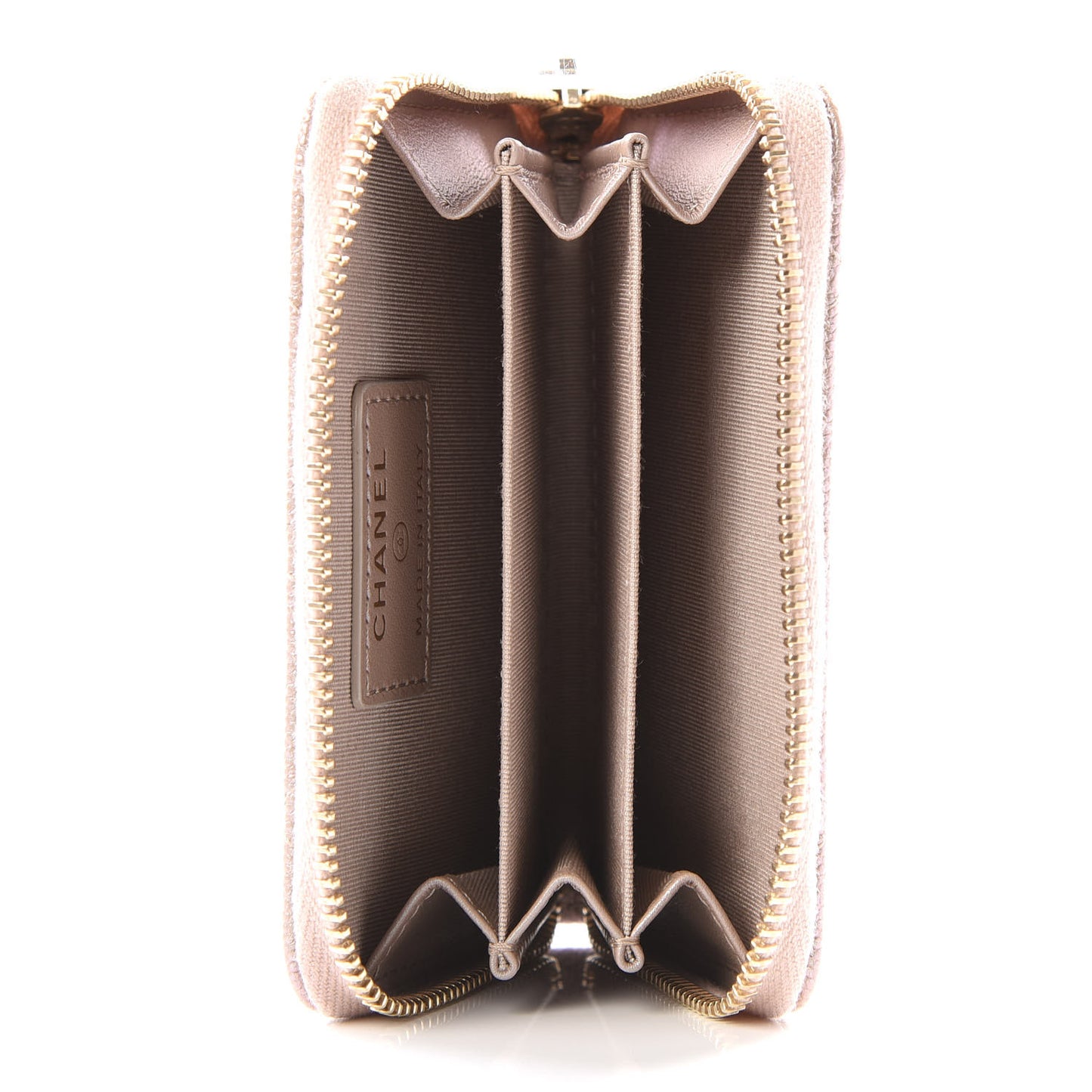 Iridescent Caviar Quilted Zip Coin Purse Beige