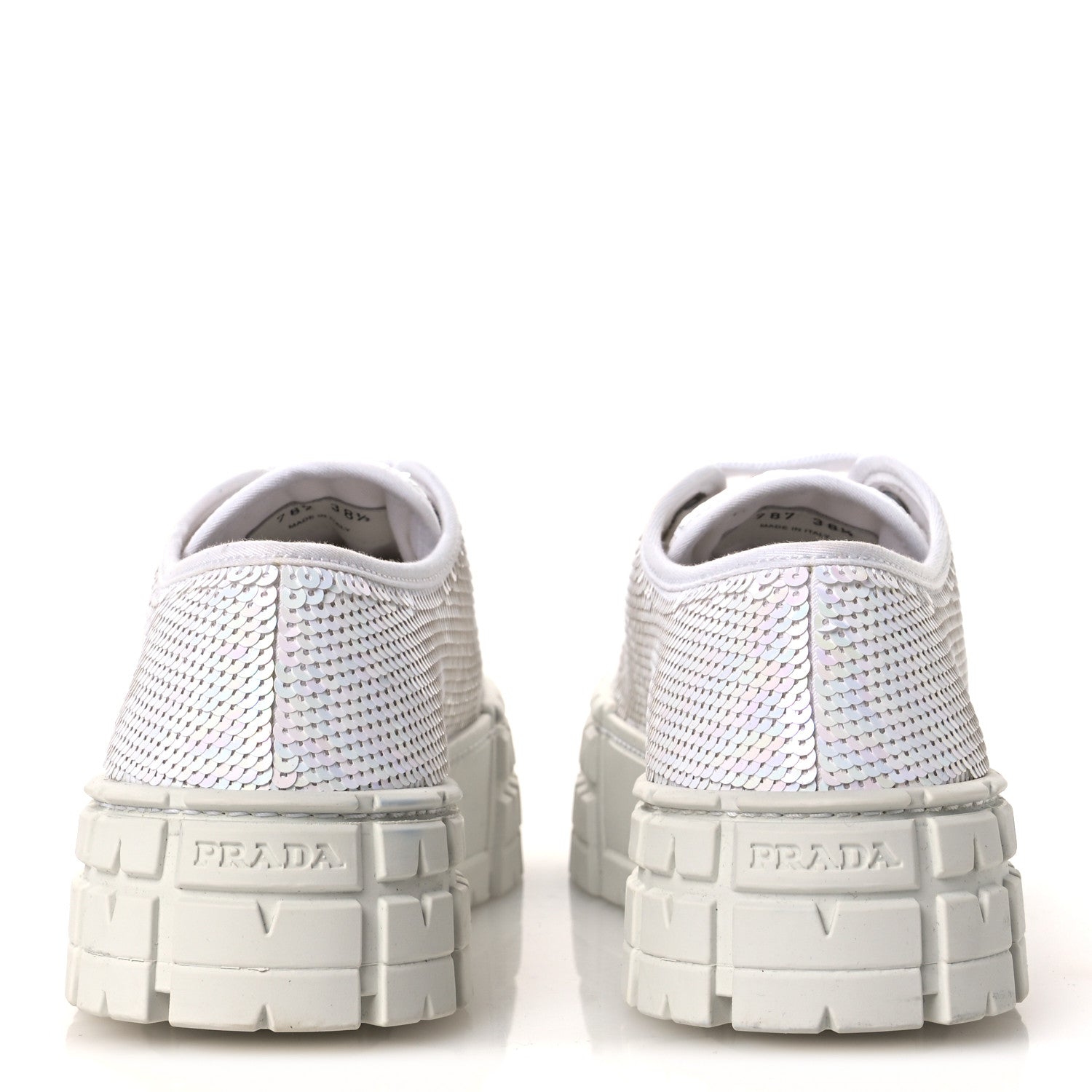 Prada Paillettes Triangle Logo Double Wheel 50mm Sneakers 38.5 White 6 of 10