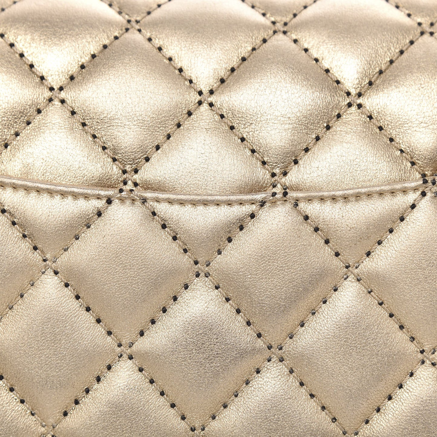 Metallic Washed Lambskin Quilted Jumbo Double Flap Dark Gold Black