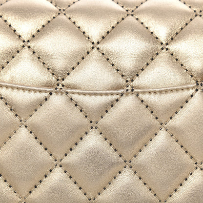 Chanel Metallic Washed Lambskin Quilted Jumbo Double Flap Dark Gold Black 9 of 14