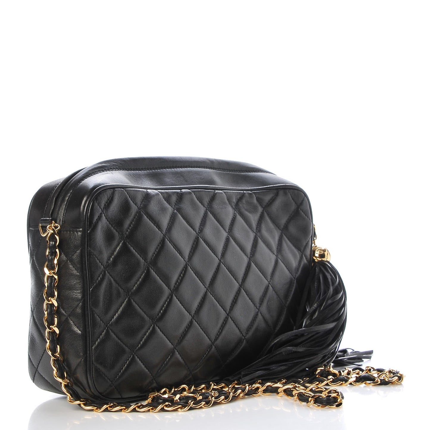 Lambskin Quilted CC Tassel Camera Case Black