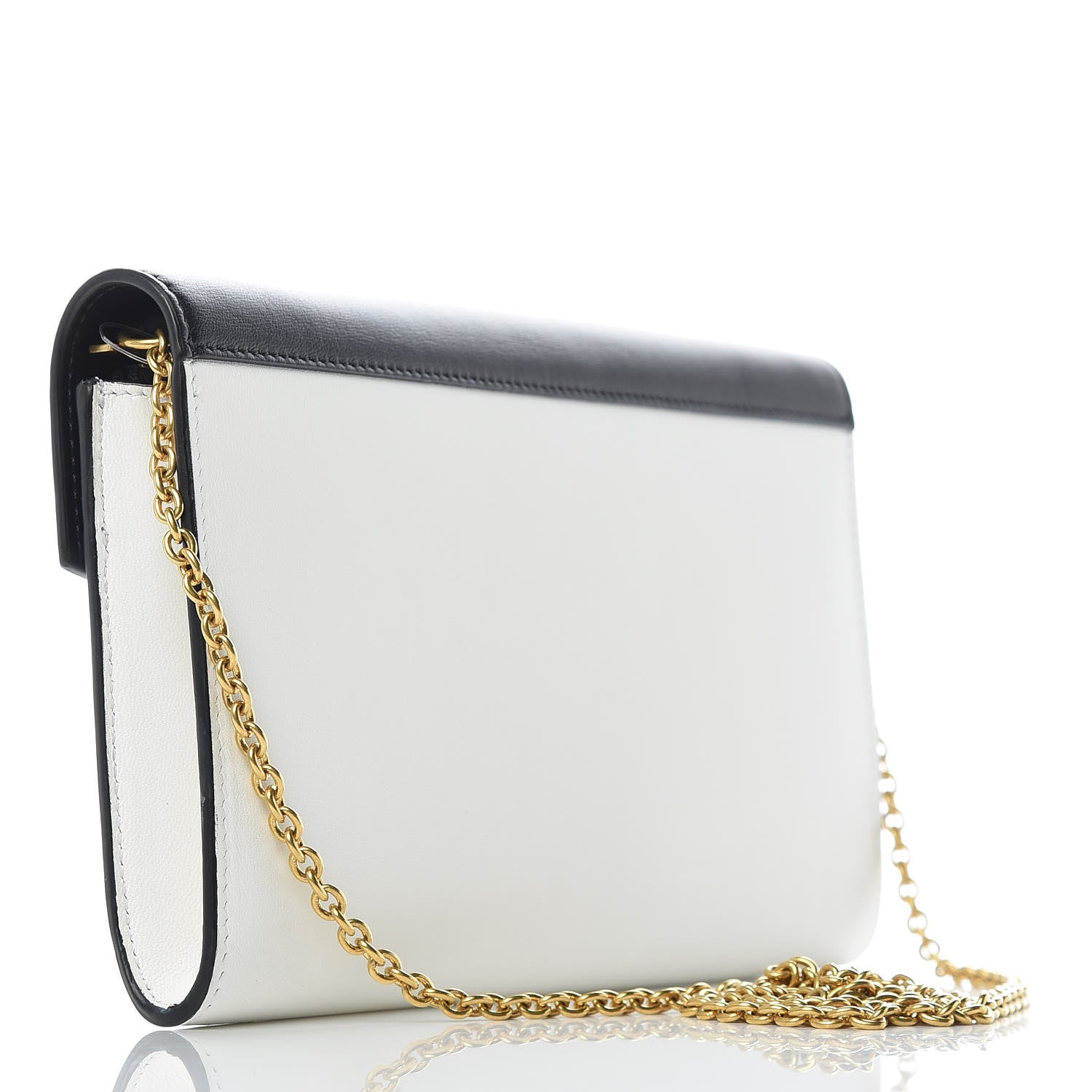 Celine Lambskin Large Diagonal Flap On Chain Black White 3 of 8