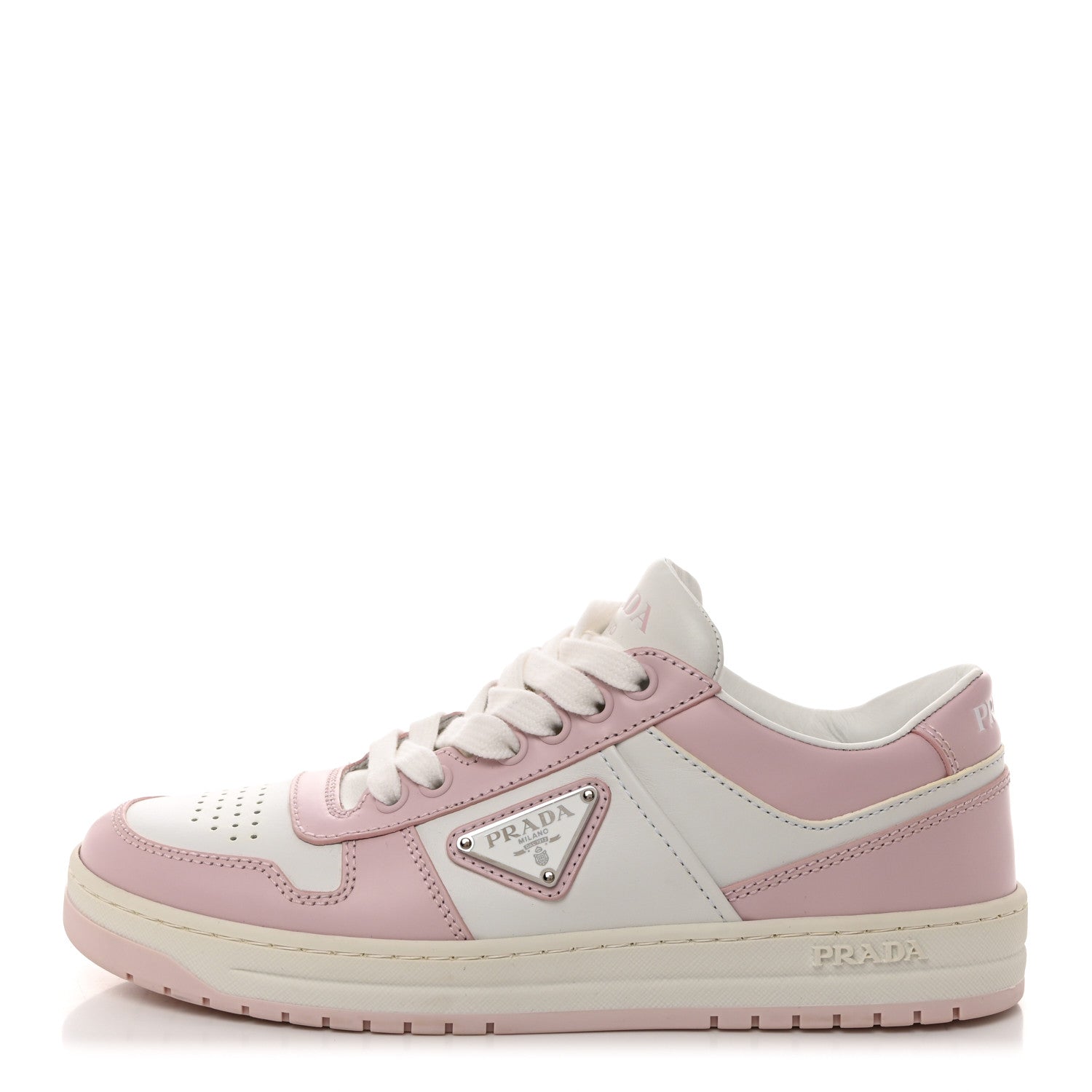 Prada Vitello Sport Spazzolato Rois Triangle Logo Womens Downtown Low Top Sneakers 37 White Alabastro 1 of 8