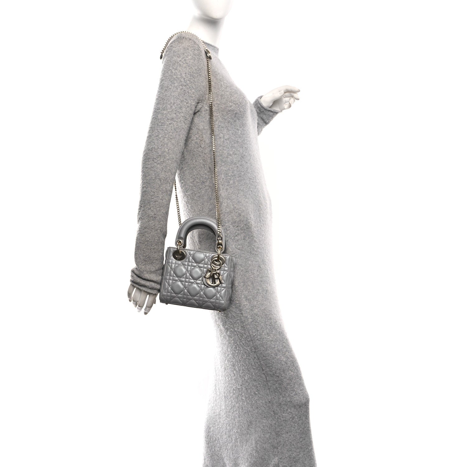 Christian Dior Lambskin Cannage Mini Lady Dior Gray Opaline 2 of 10