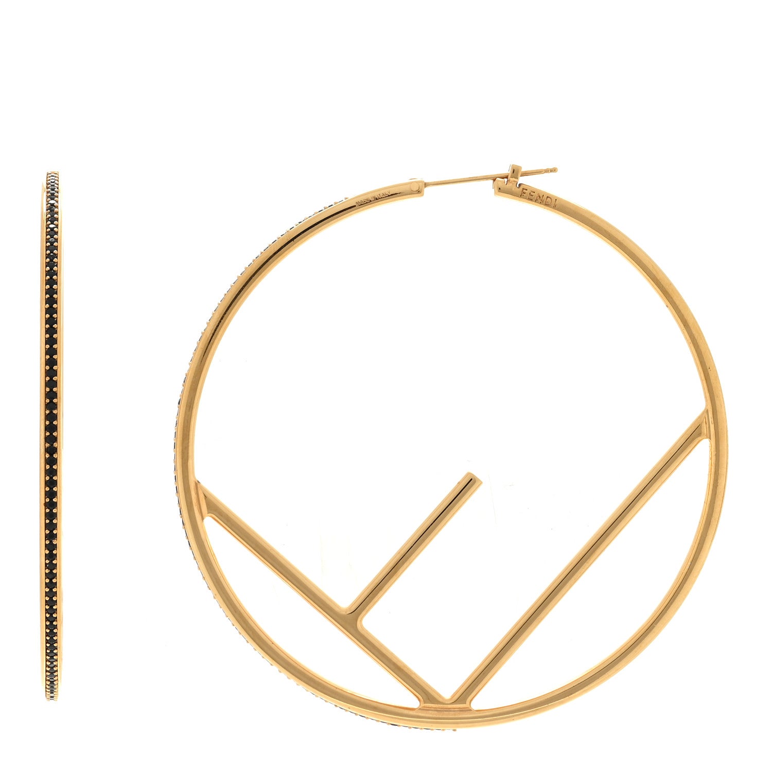 Fendi Metal Crystal Large F is Fendi Hoop Earrings Yellow Gold 1 of 4