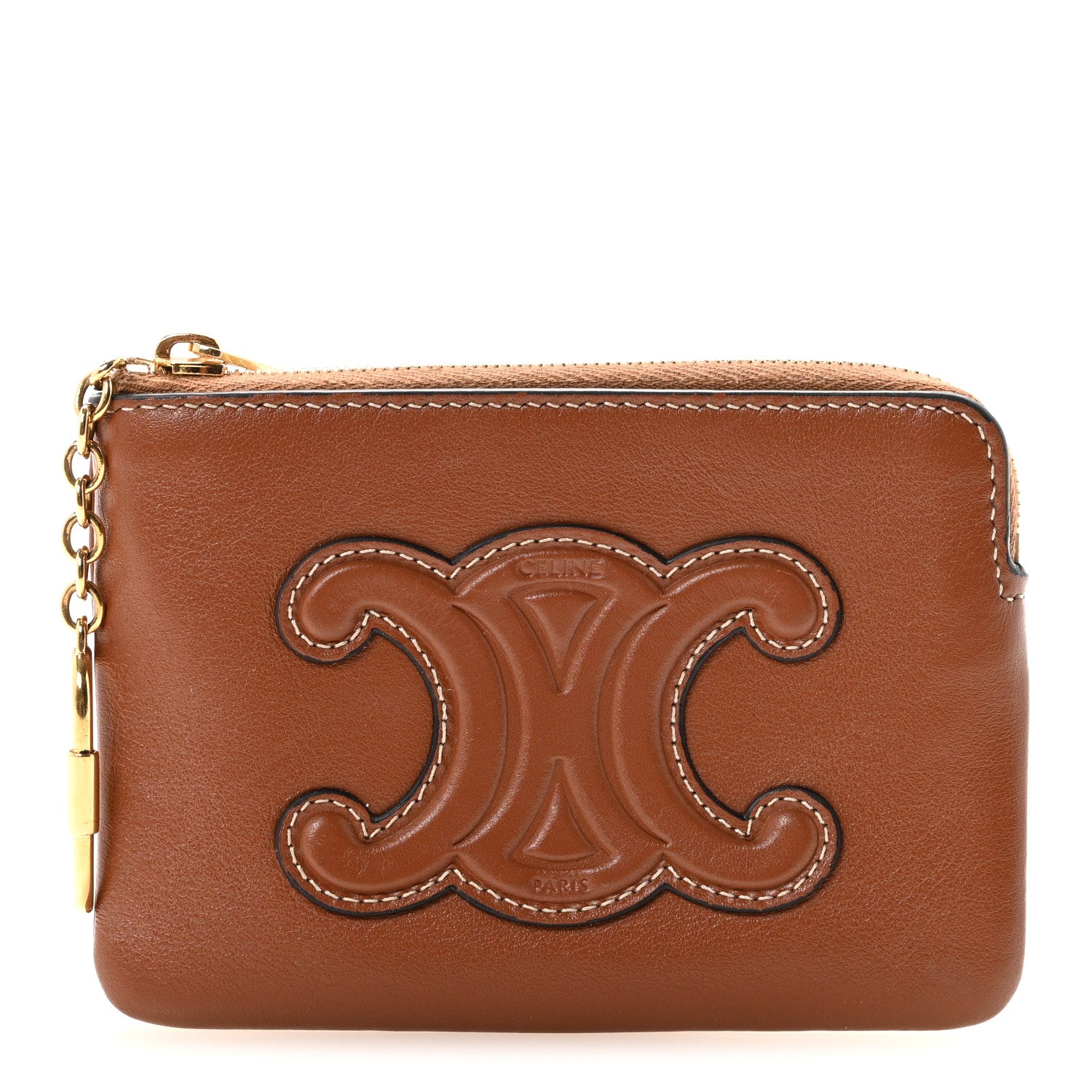 Celine Smooth Calfskin Cuir Triomphe Coin and Card Pouch With Hook Tan 1 of 7