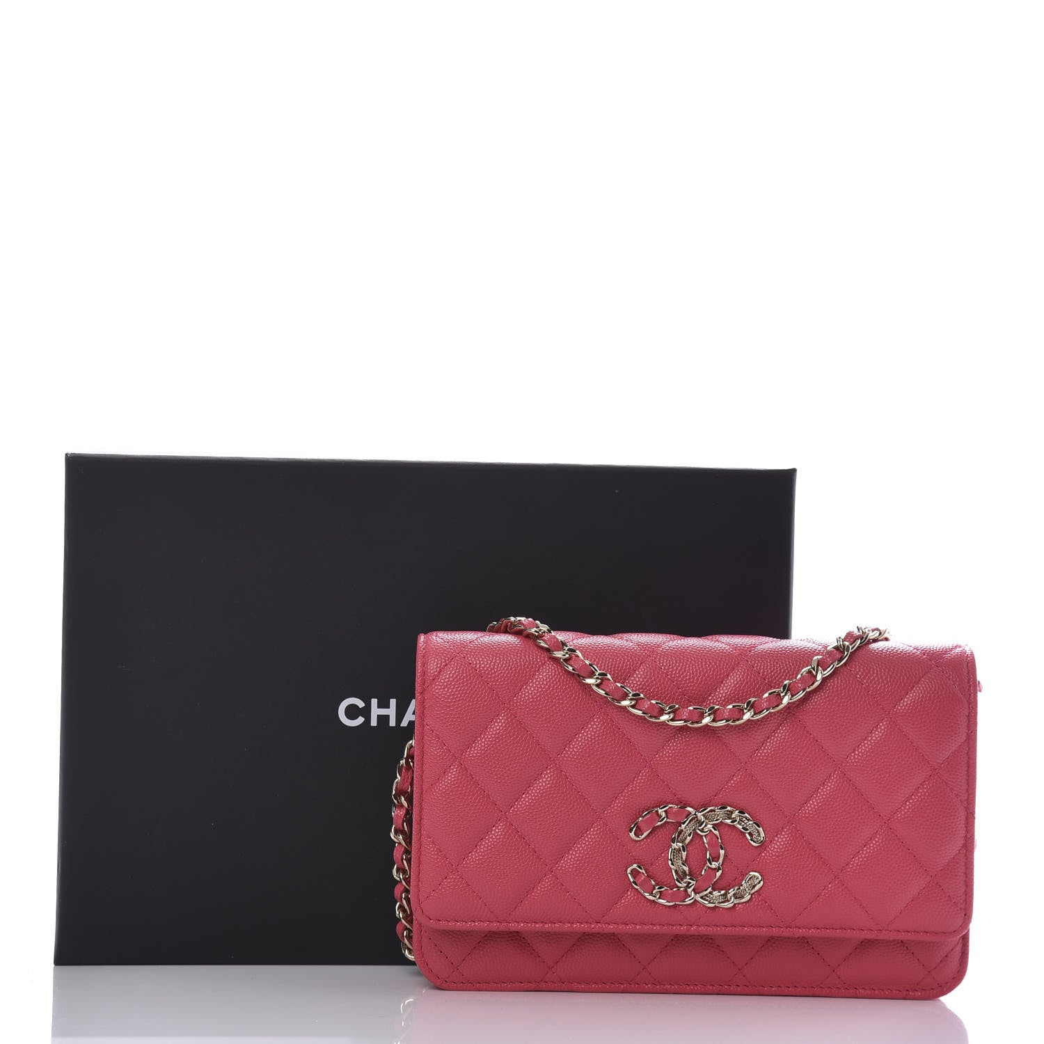 Chanel Caviar Quilted French New Wave Chain CC Wallet On Chain WOC Pink 12 of 12
