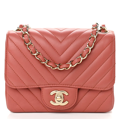 Chanel Lambskin Chevron Quilted Mini Square Flap Rosewood 1 of 9
