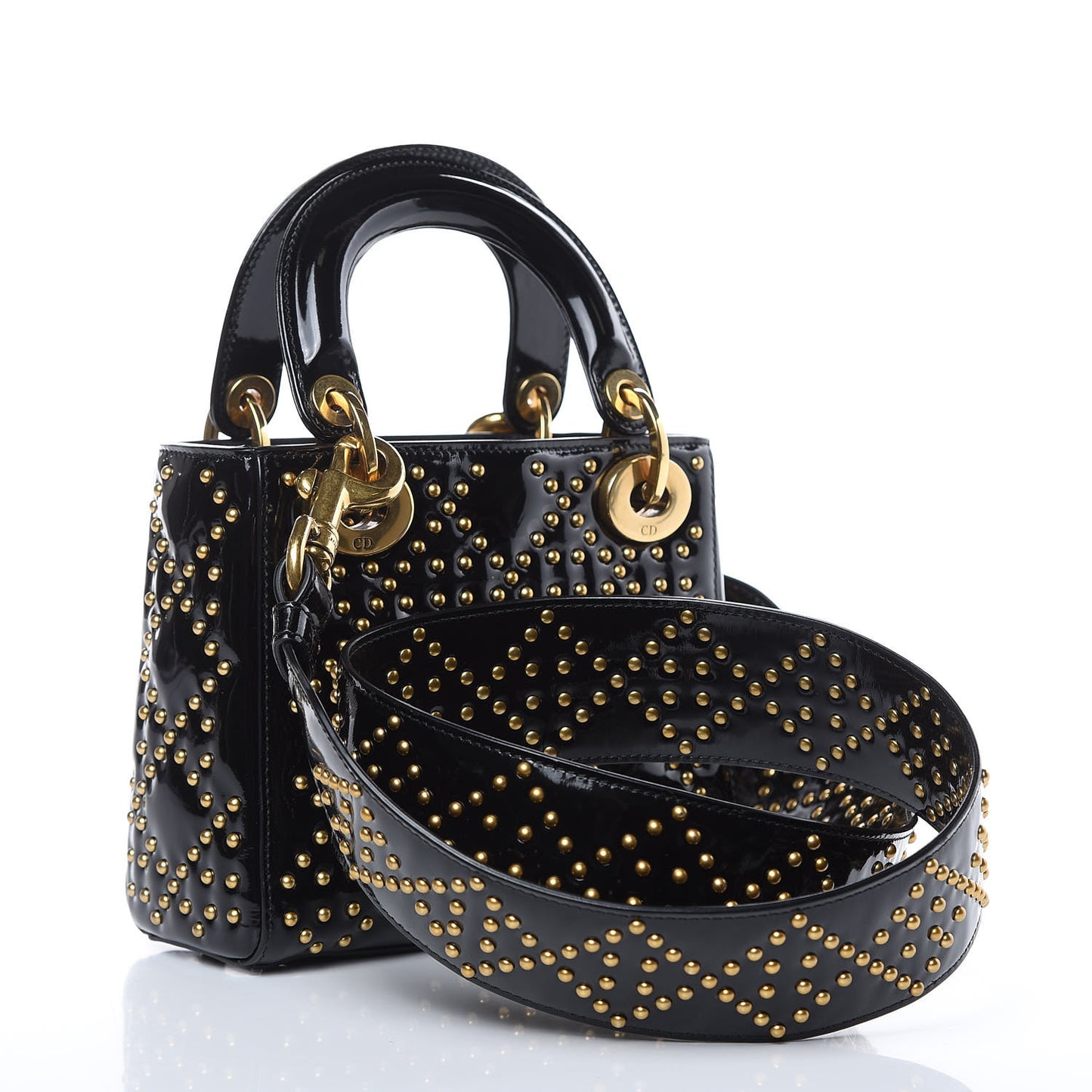 Patent Studded Mini Supple Lady Dior Black