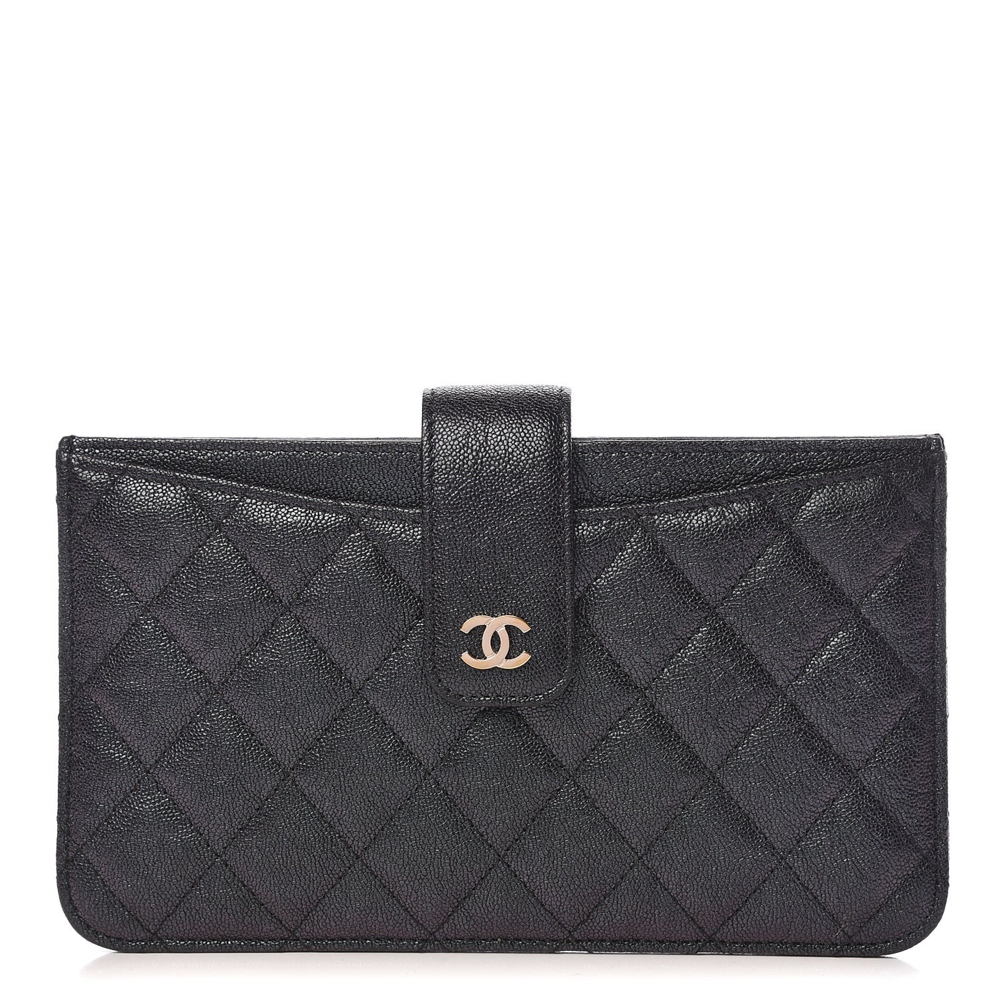 Iridescent Caviar Quilted Classic Strap Pouch Black