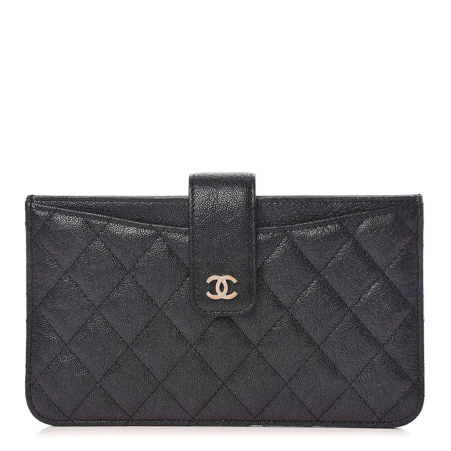Chanel Iridescent Caviar Quilted Classic Strap Pouch Black 1 of 16