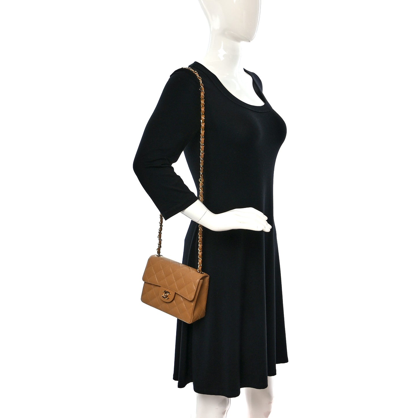 Caviar Quilted Mini Square Flap Beige