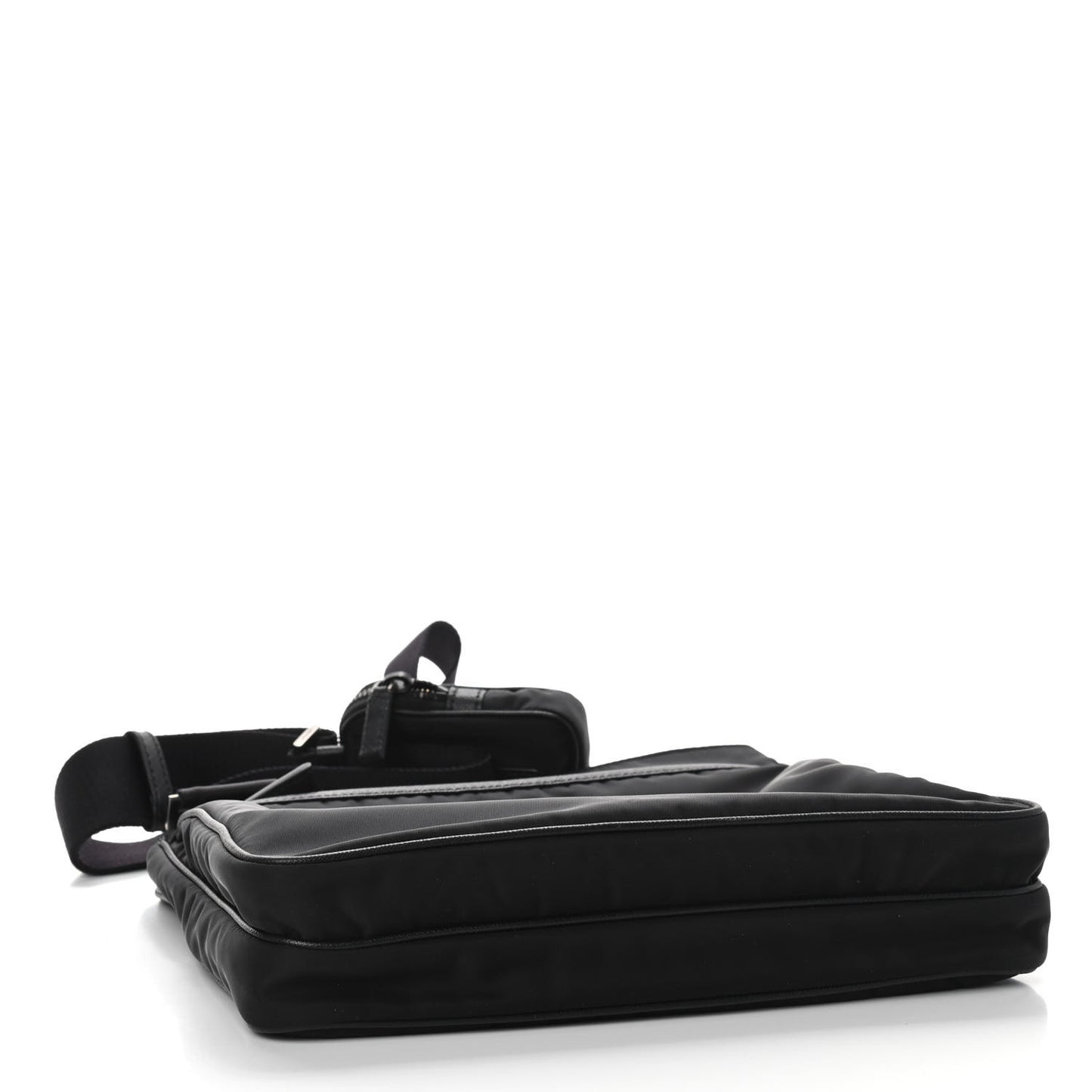Re-Nylon Saffiano Pocket Flat Messenger Bag Black