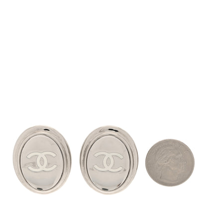 Chanel Metal Enamel CC Clip On Earrings Silver White 2 of 5
