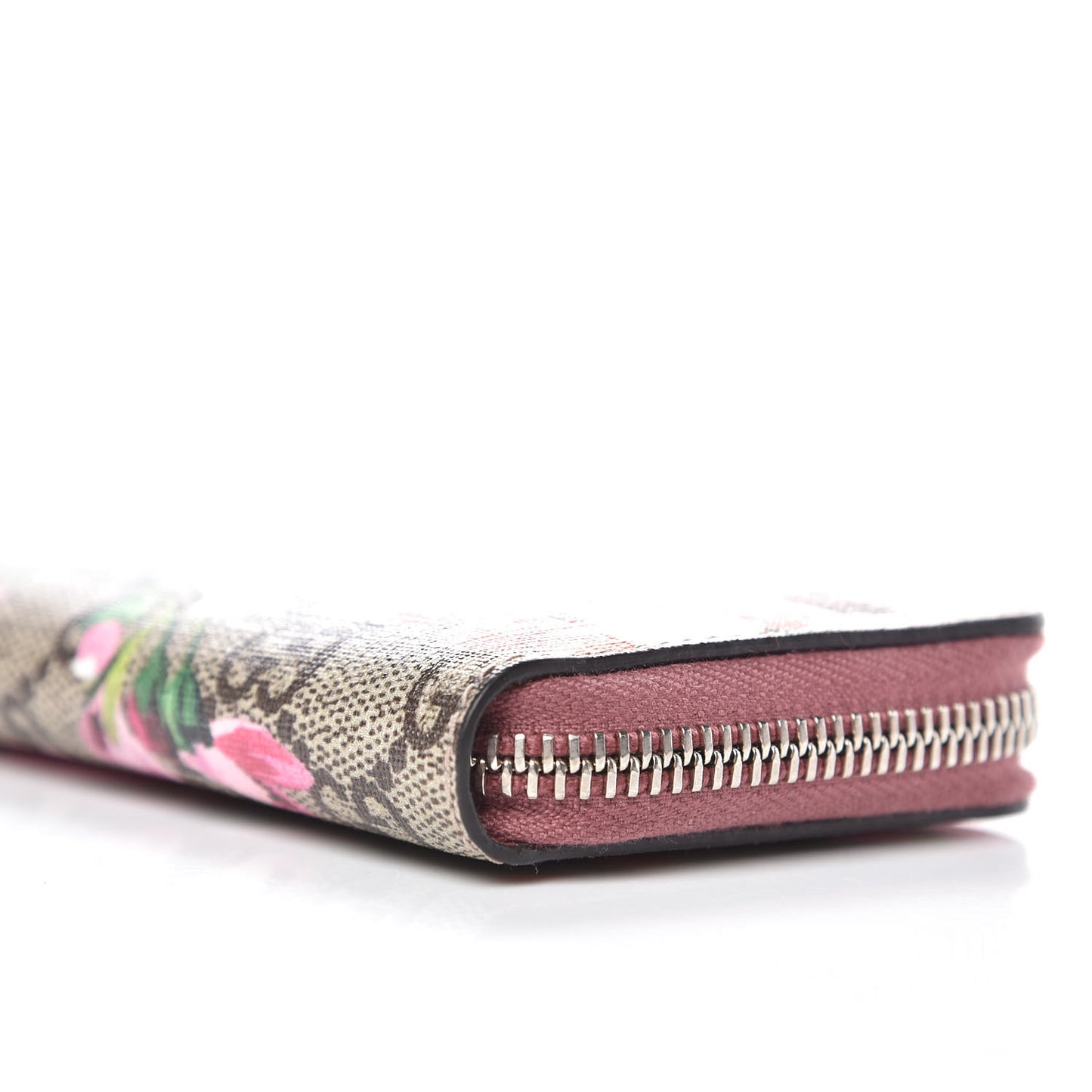 GG Supreme Monogram Blooms Zip Around Card Case Wallet Beige Multicolor Dry Rose