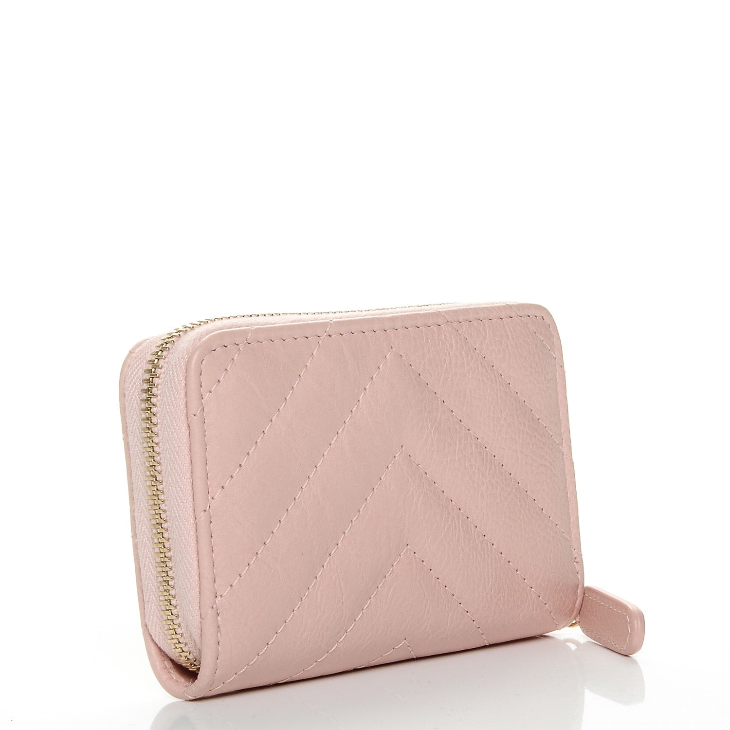 Chanel Calfskin Chevron Quilted Zip Around Coin Purse Light Pink 3 of 7