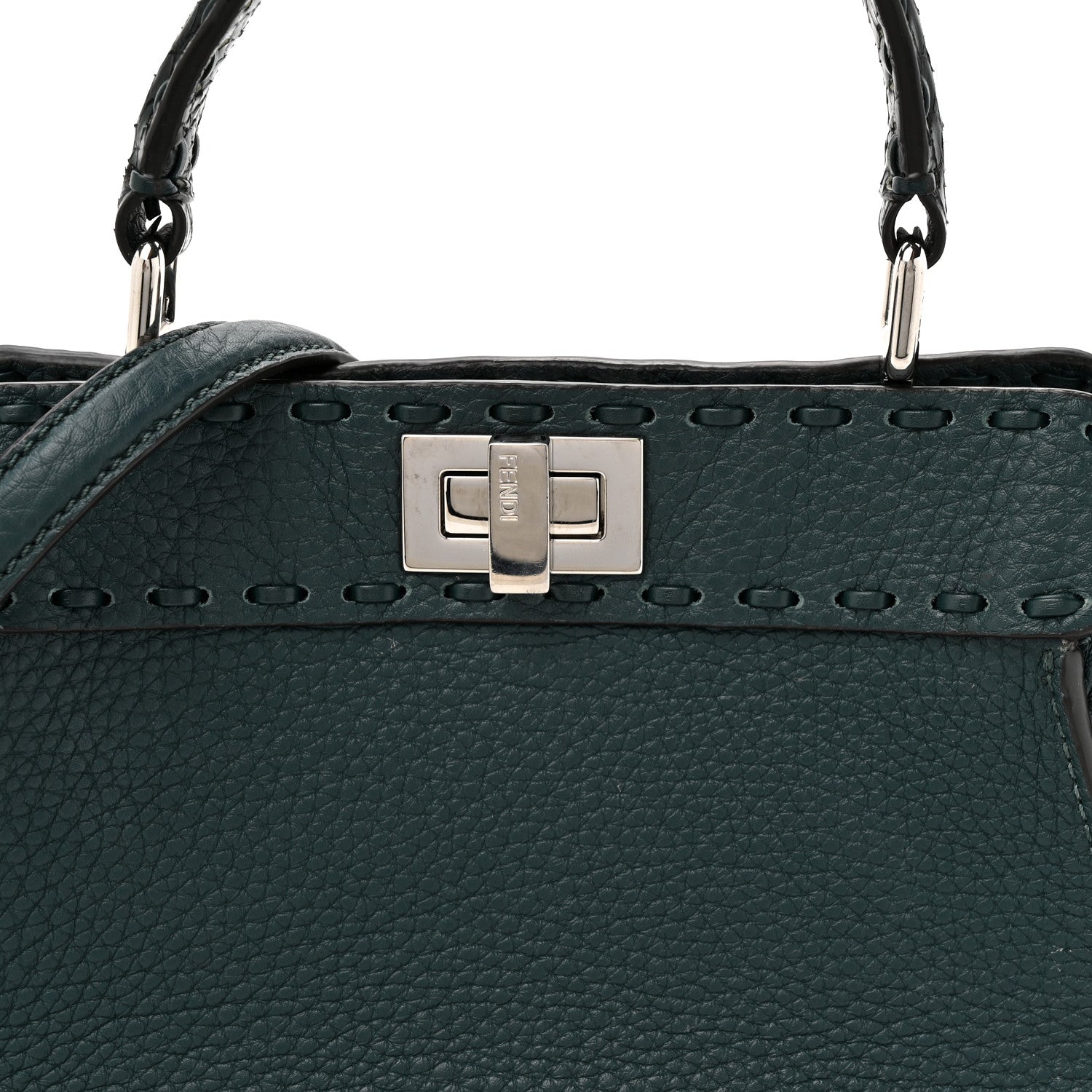Fendi Cuoio Roma Sellerissima Nappa Sintetica Tape Stitch Snakeskin Mini Peekaboo Iconic Satchel Green 9 of 11