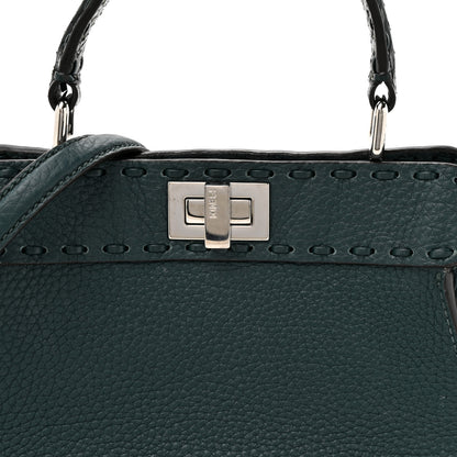 Fendi Cuoio Roma Sellerissima Nappa Sintetica Tape Stitch Snakeskin Mini Peekaboo Iconic Satchel Green 9 of 11
