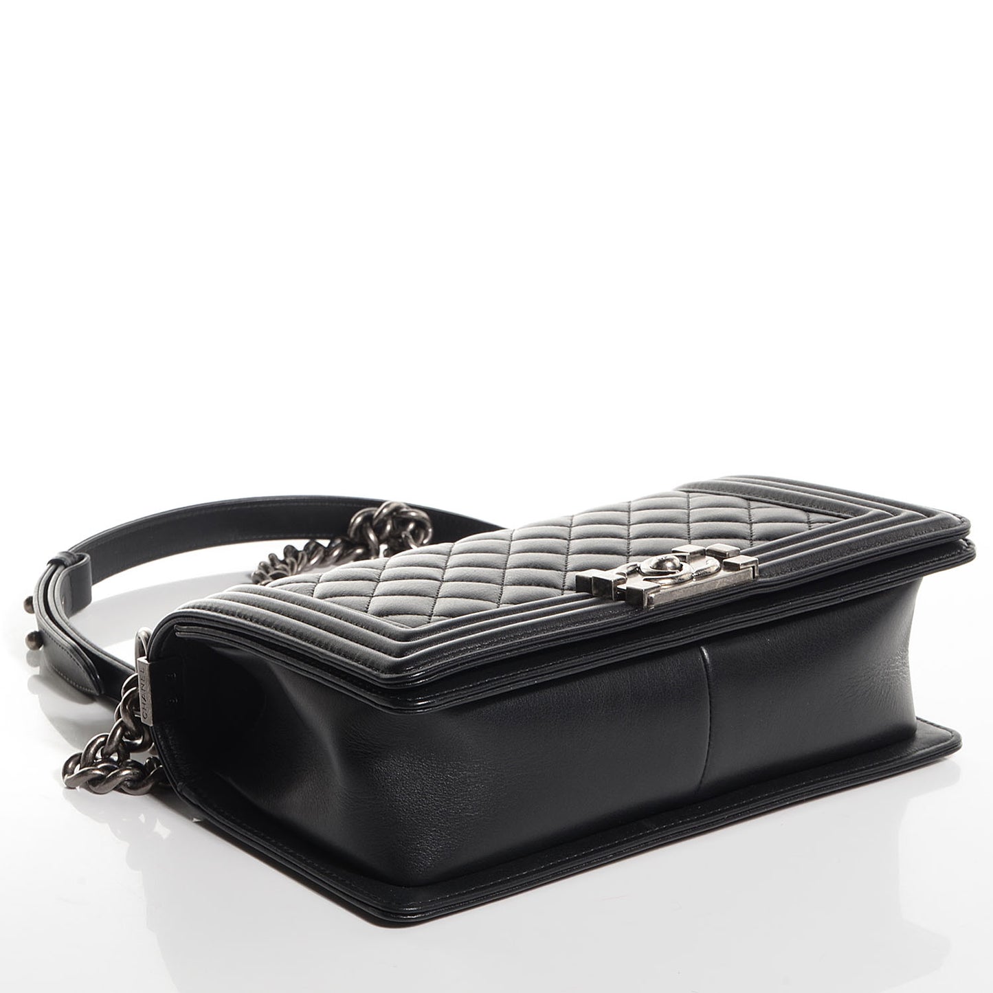 Metallic Calfskin Quilted Medium Boy Flap Black