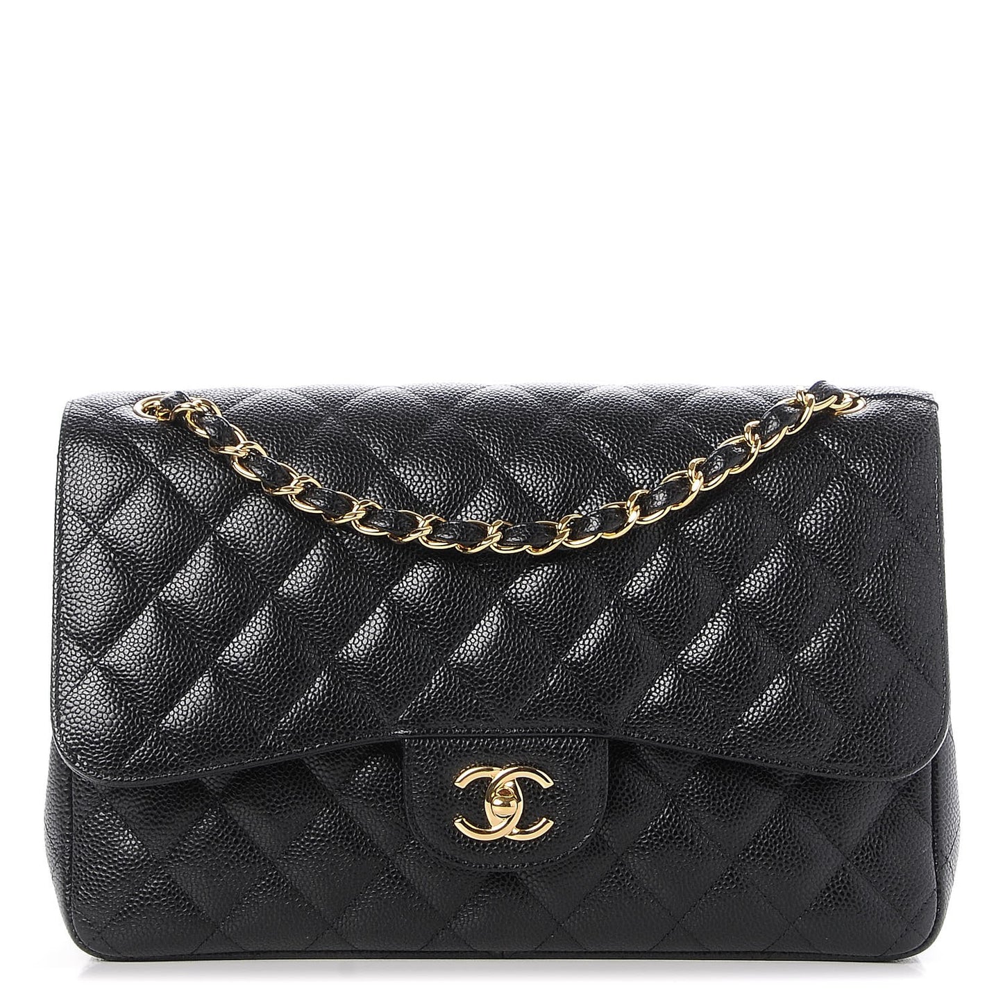 Caviar Quilted Jumbo Double Flap Black