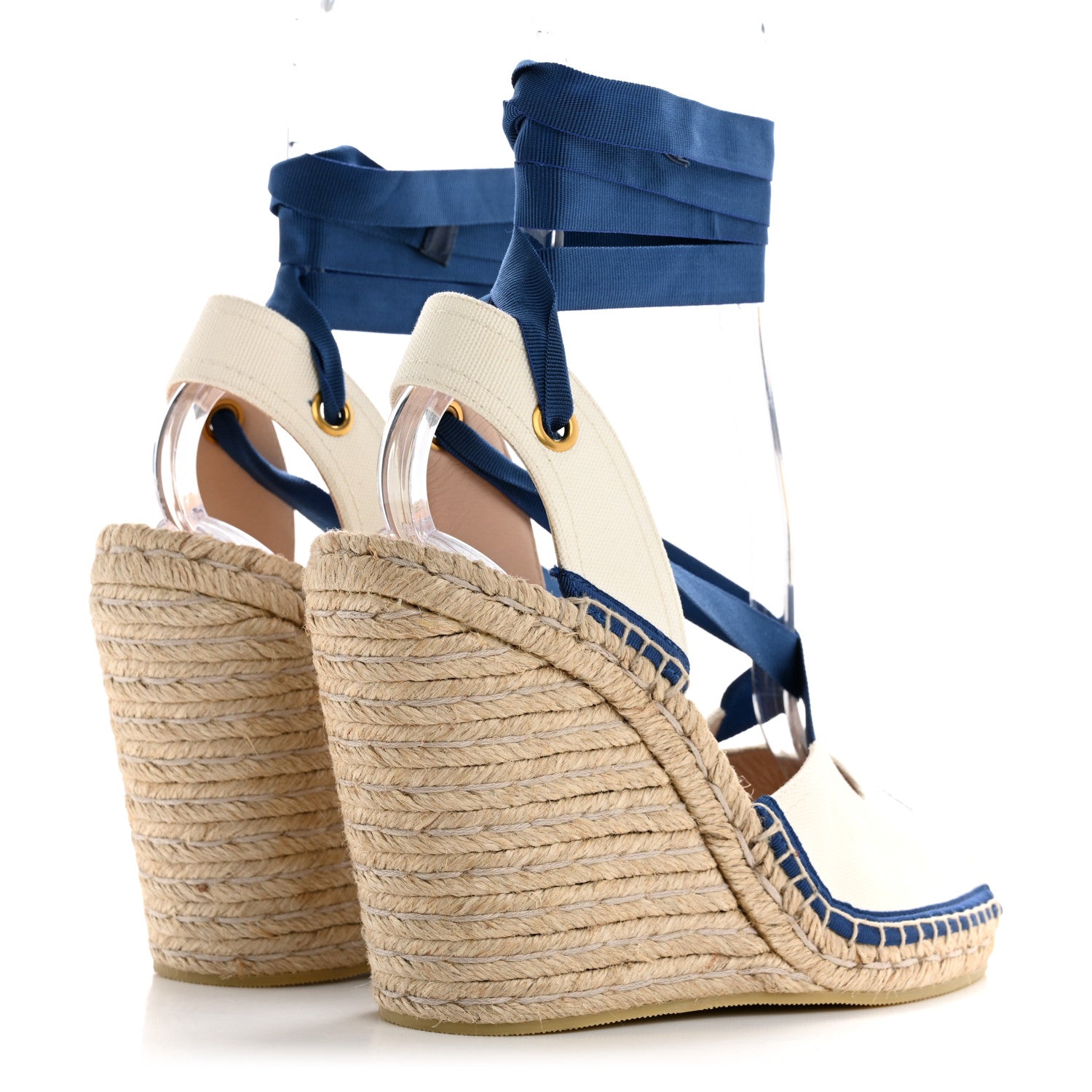 Gucci Canvas GG Ankle Wrap Platform Espadrille Wedges 40 Mystic White Royale Blue 5 of 10