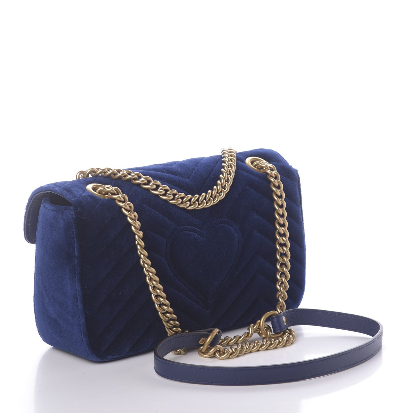 Velvet Matelasse Deer Embroidered Small GG Marmont Shoulder Bag Cobalt