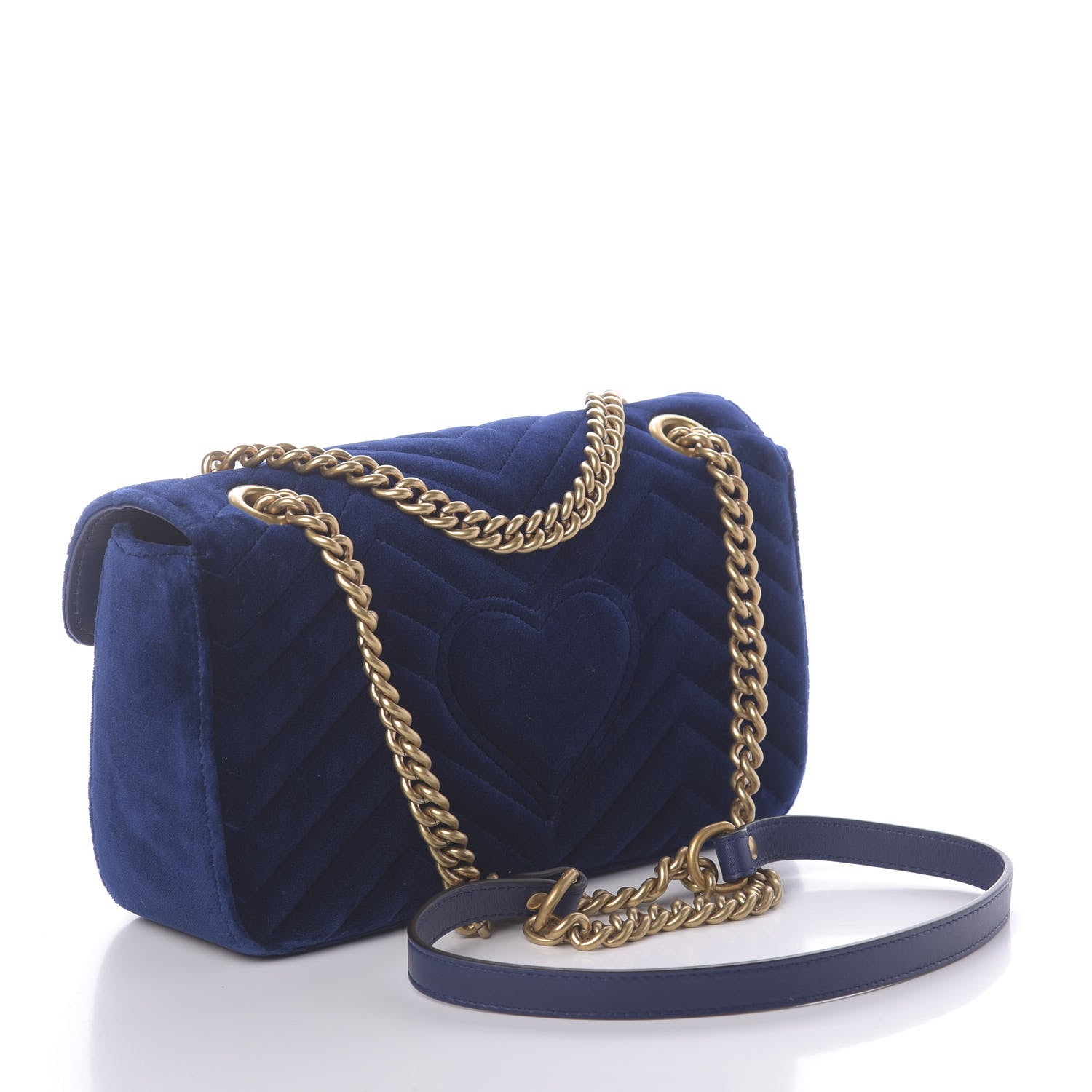 Gucci Velvet Matelasse Deer Embroidered Small GG Marmont Shoulder Bag Cobalt 3 of 8