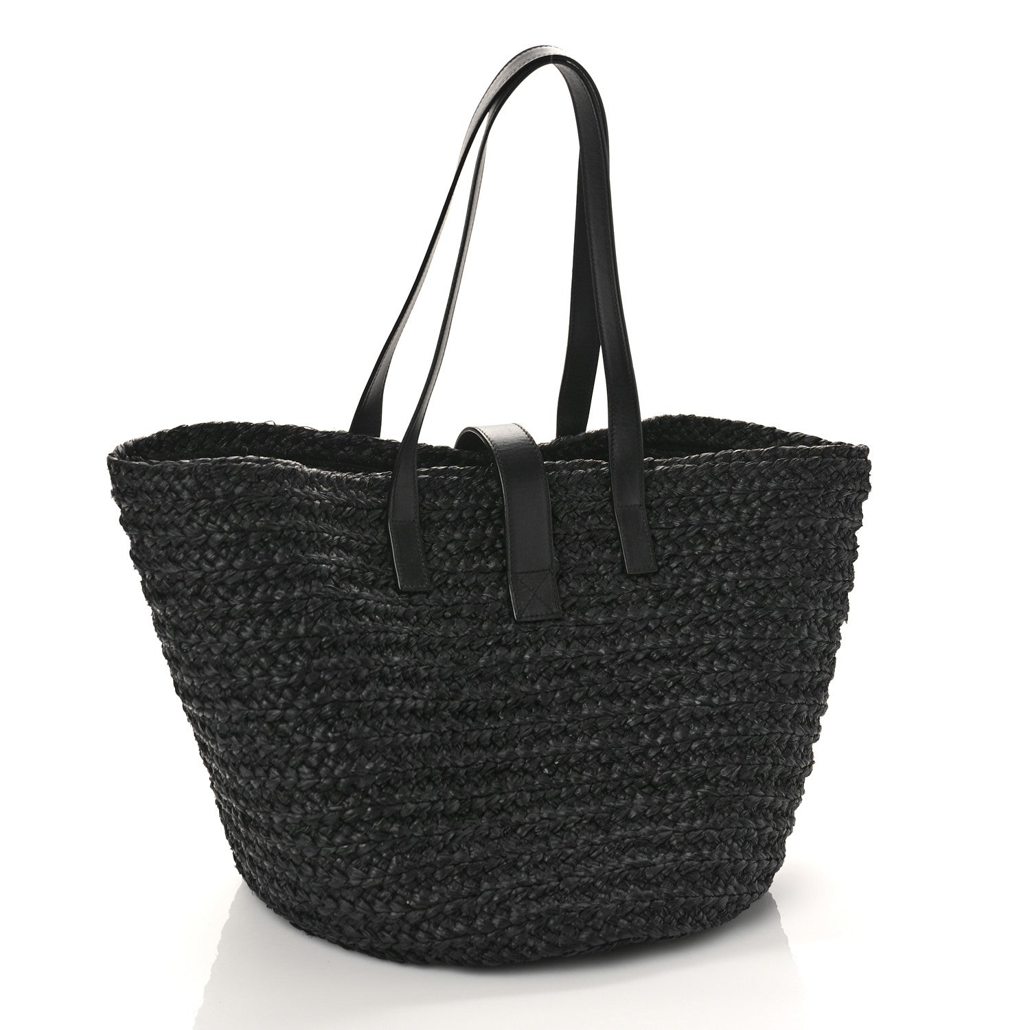 Saint Laurent Raffia Calfskin Celtic Buckle Medium Panier Tote Black 3 of 11