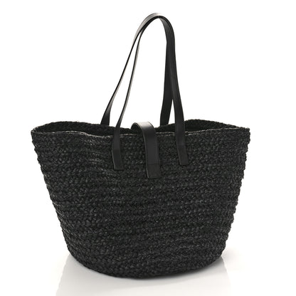 Saint Laurent Raffia Calfskin Celtic Buckle Medium Panier Tote Black 3 of 11