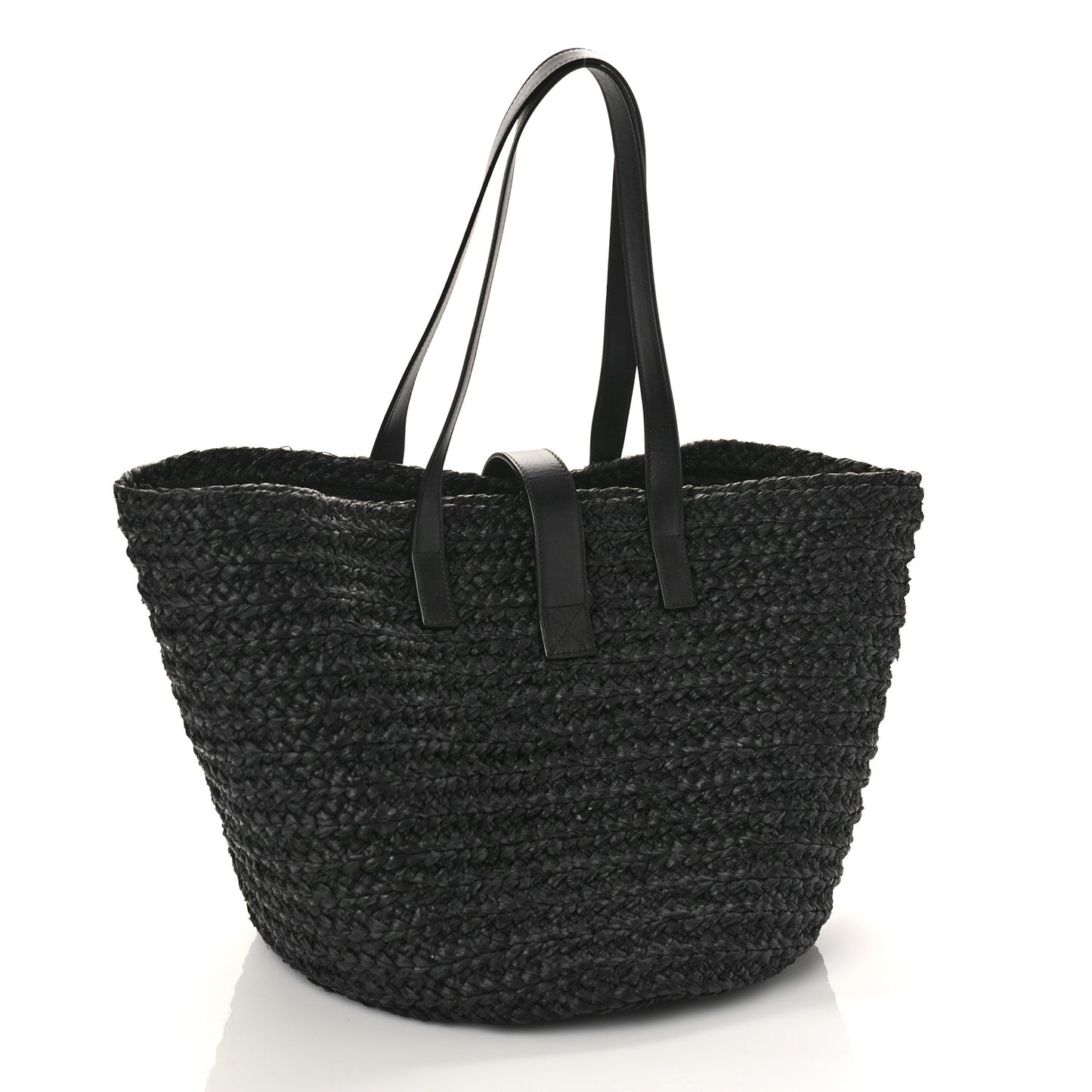 Raffia Calfskin Celtic Buckle Medium Panier Tote Black