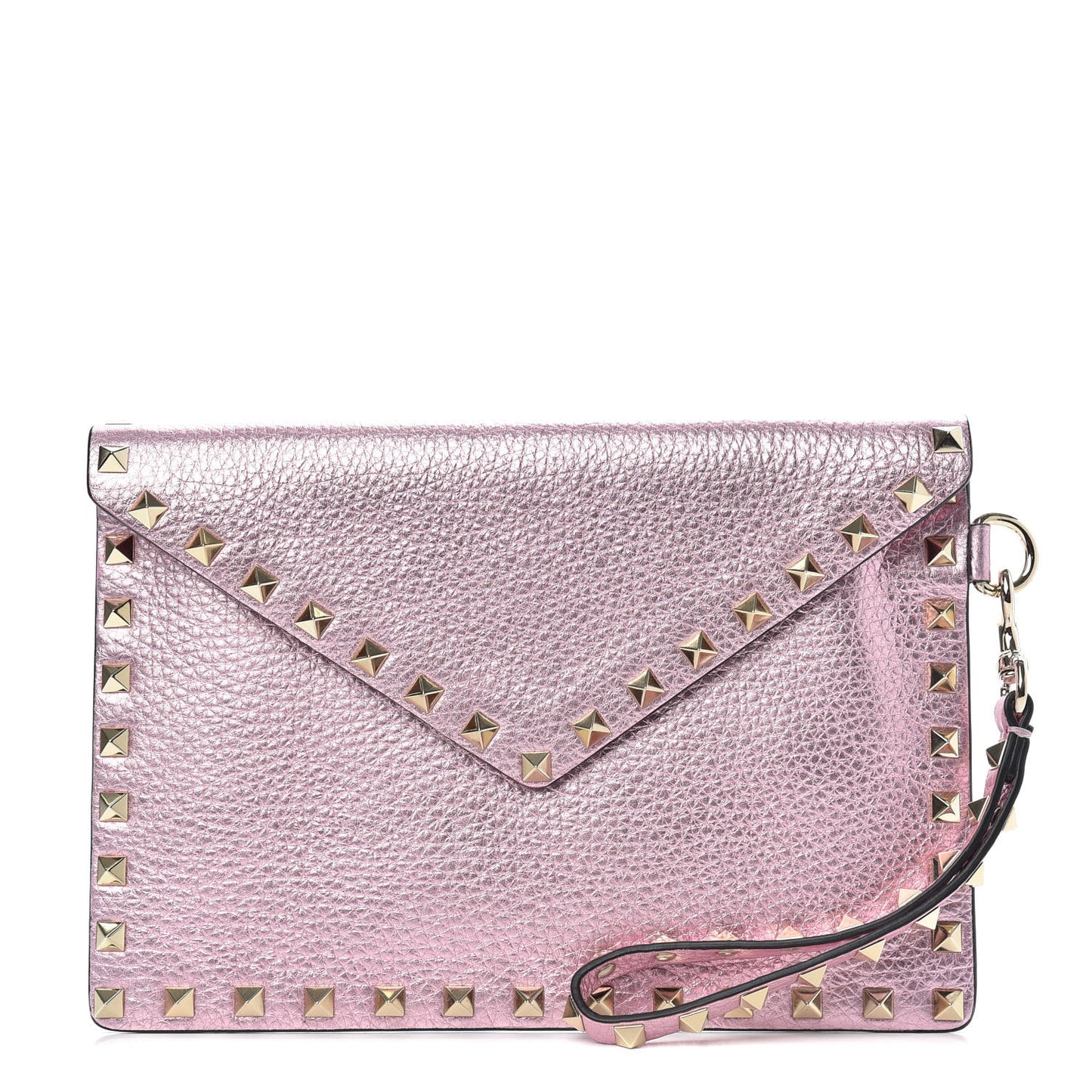 Metallic Pebbled Calfskin Medium Rockstud Envelope Flat Wristlet Pouch Giacinto